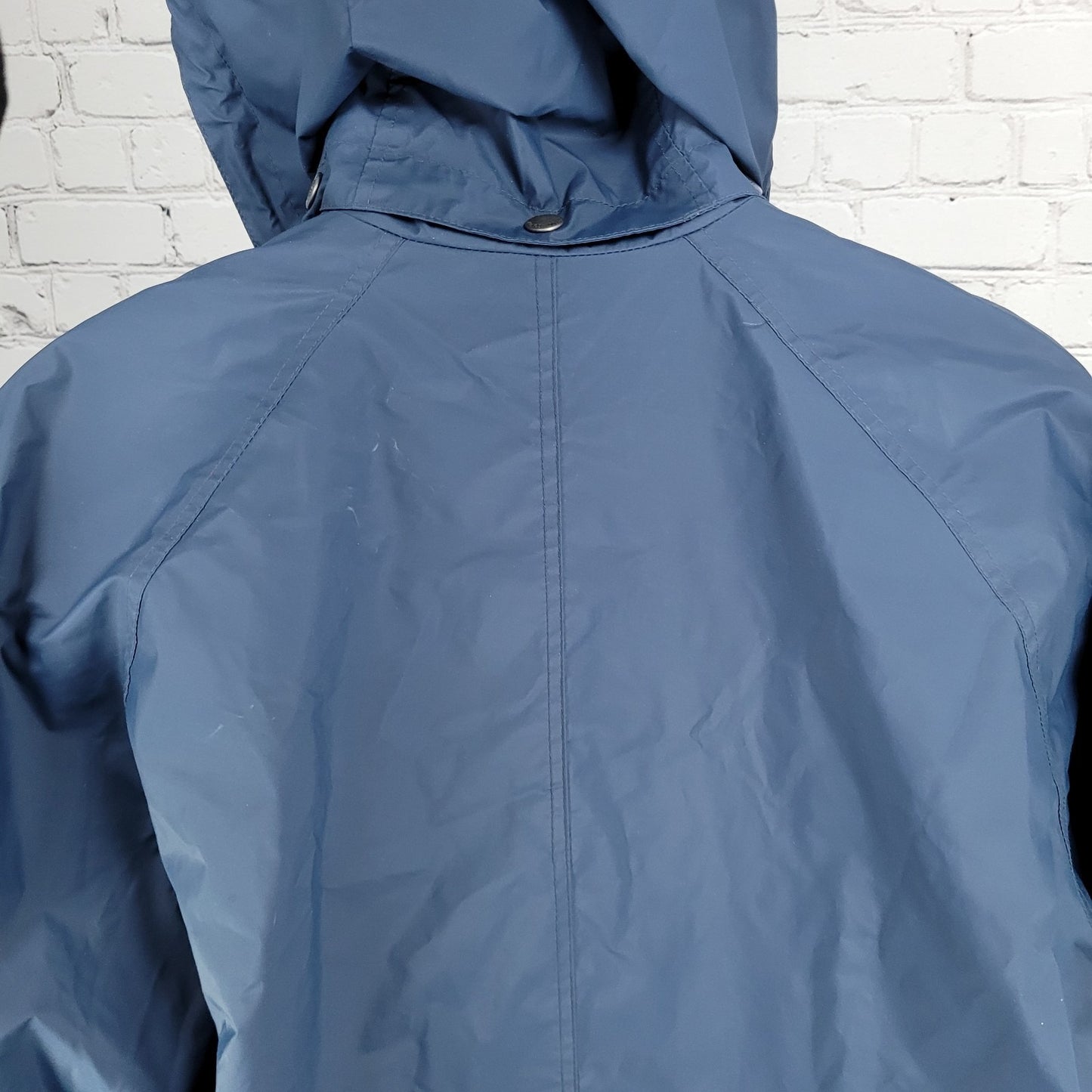London Fog Blue Hooded Full Zip Snap Pockets Lined Long Rain Coat Jacket Medium