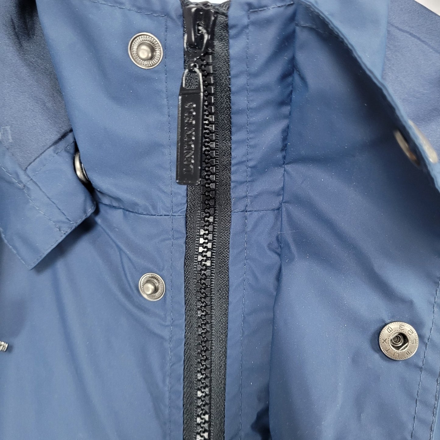 London Fog Blue Hooded Full Zip Snap Pockets Lined Long Rain Coat Jacket Medium