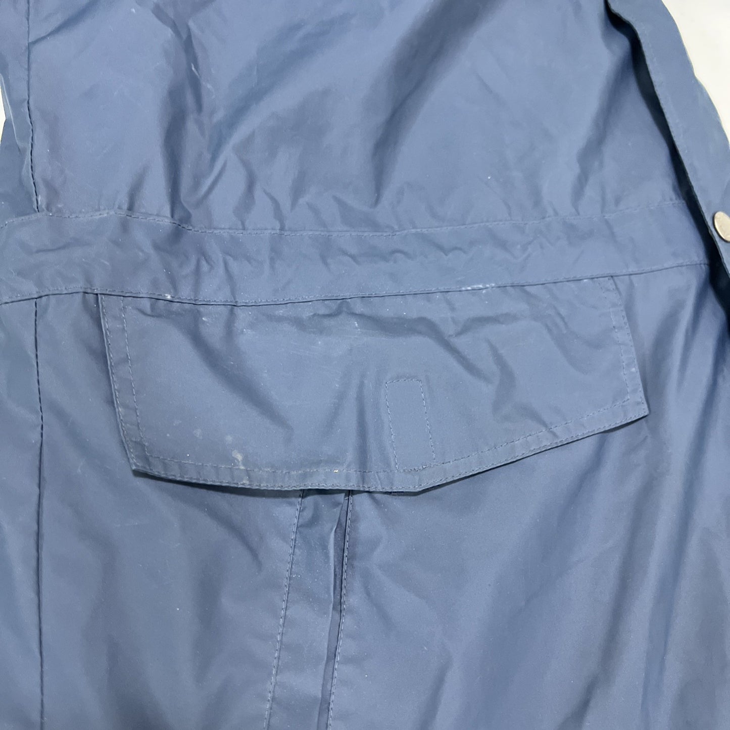 London Fog Blue Hooded Full Zip Snap Pockets Lined Long Rain Coat Jacket Medium