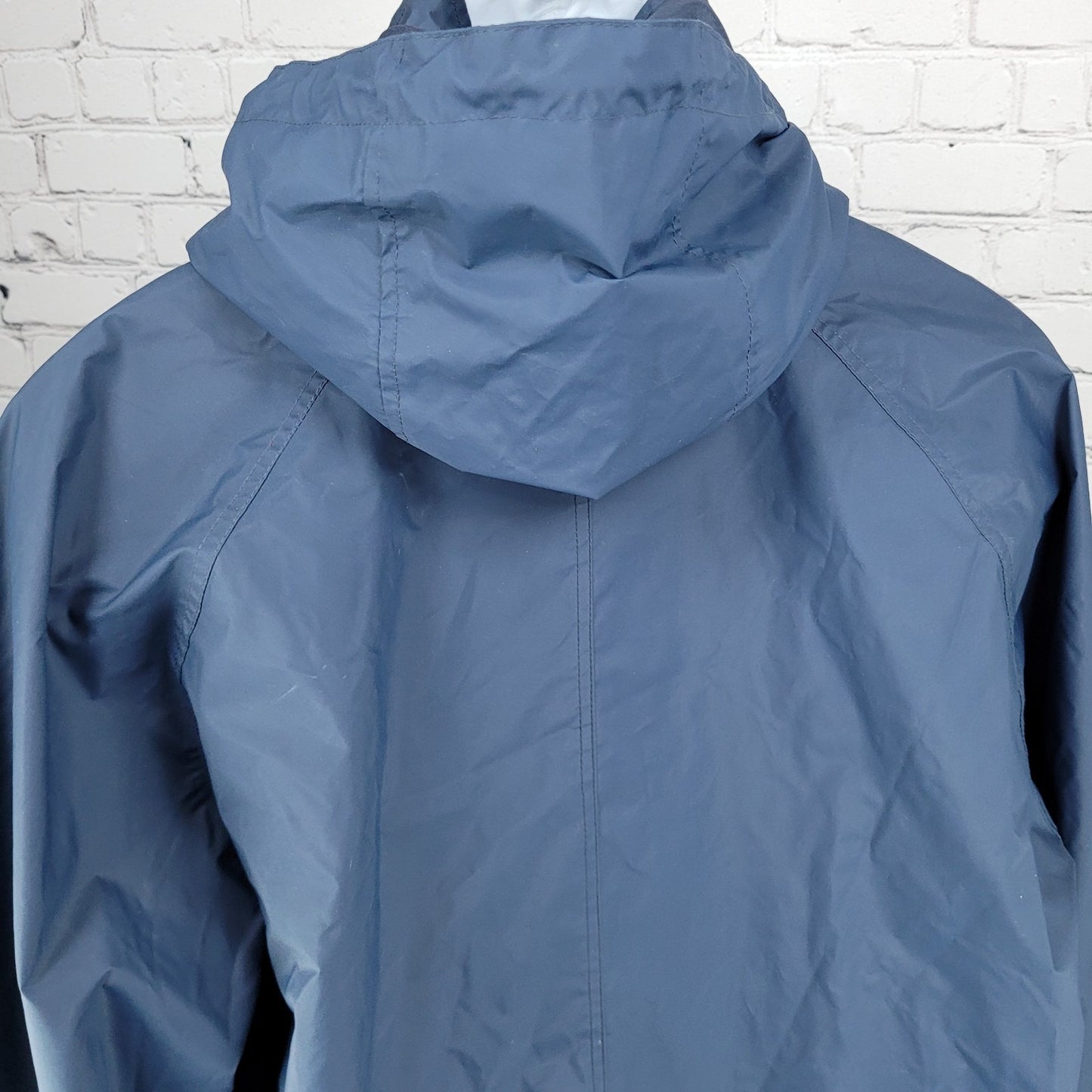 London Fog Blue Hooded Full Zip Snap Pockets Lined Long Rain Coat Jacket Medium