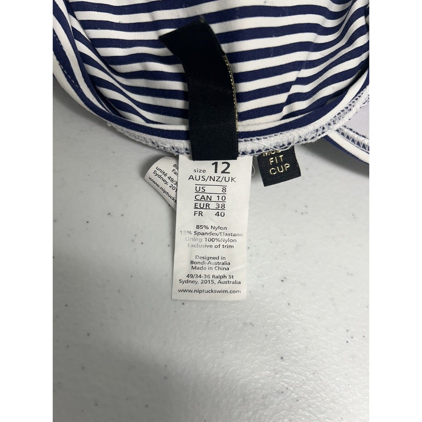 Nip Tuck One Piece Swimsuit Bathing Suit Navy White Stripes Multi Fit Cups 12