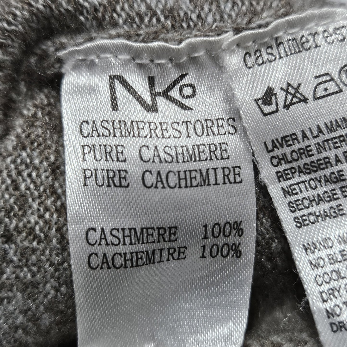 NKO Cashmere Stores Brown 100% Cashmere Knit V Neck Pullover Sweater Large XL