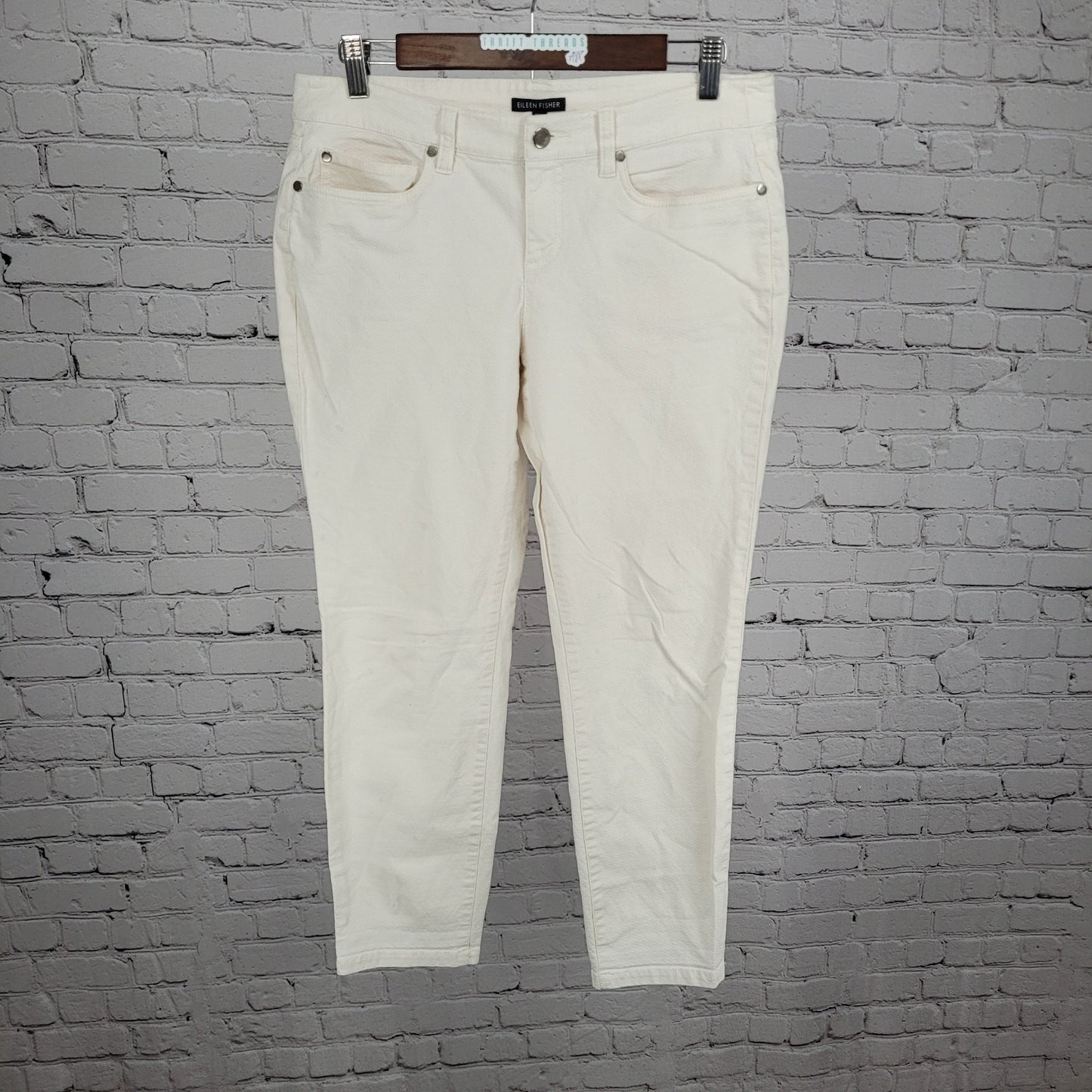 Eileen Fisher Ivory Organic Cotton Stretch Cropped Tapered Pants 10 (32x26)