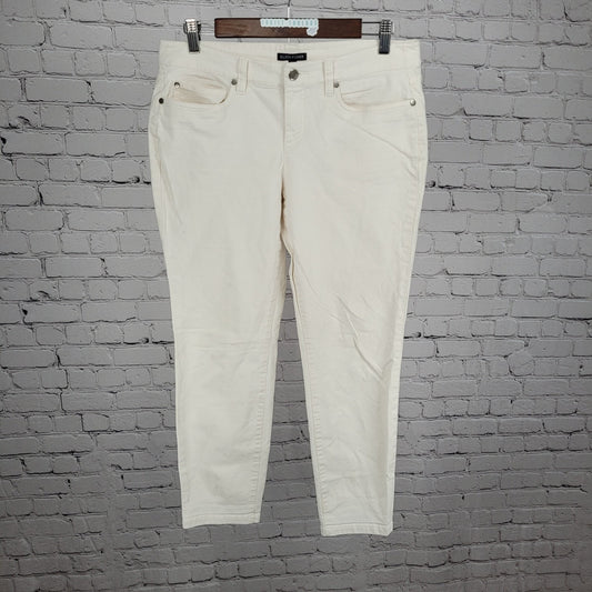 Eileen Fisher Ivory Organic Cotton Stretch Cropped Tapered Pants 10 (32x26)