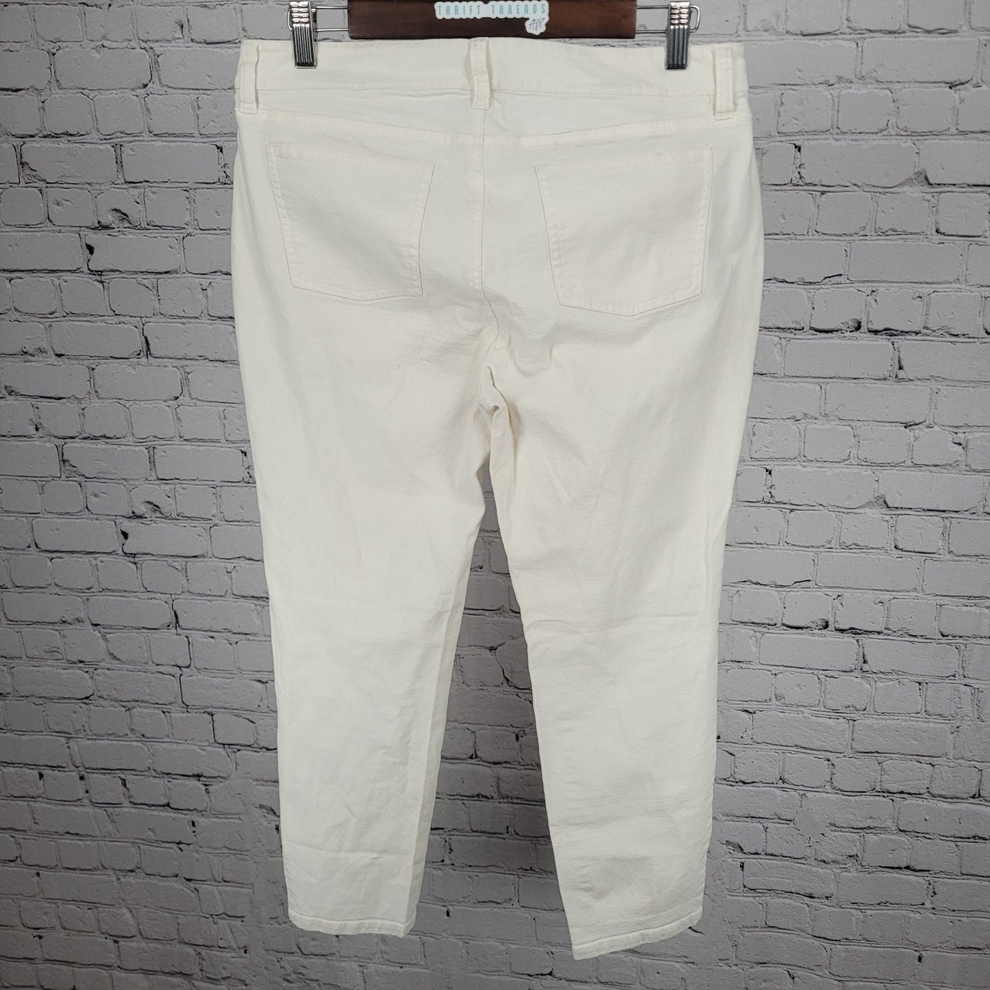 Eileen Fisher Ivory Organic Cotton Stretch Cropped Tapered Pants 10 (32x26)