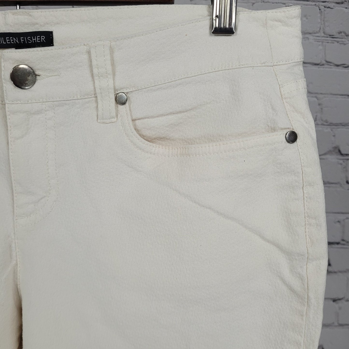Eileen Fisher Ivory Organic Cotton Stretch Cropped Tapered Pants 10 (32x26)