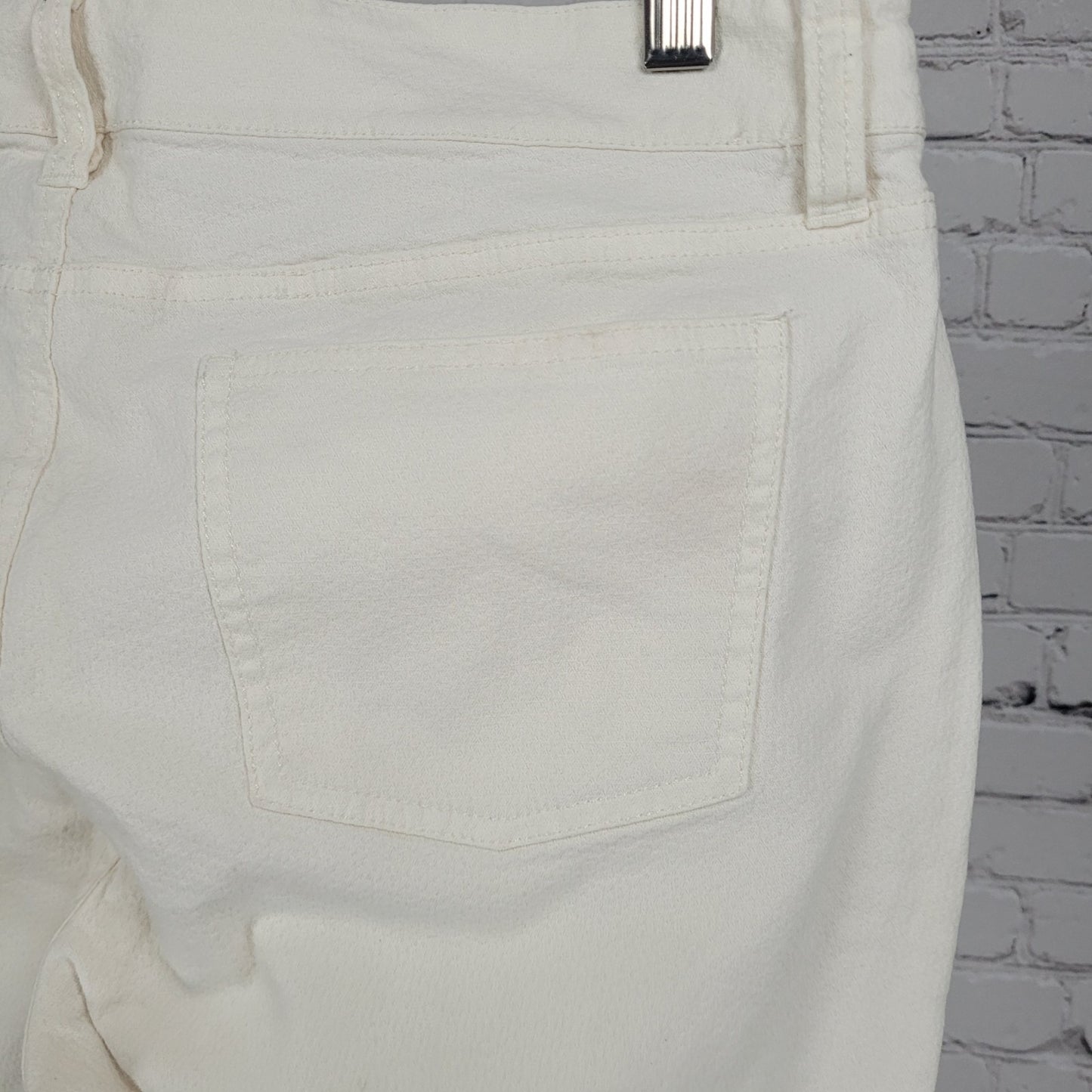 Eileen Fisher Ivory Organic Cotton Stretch Cropped Tapered Pants 10 (32x26)