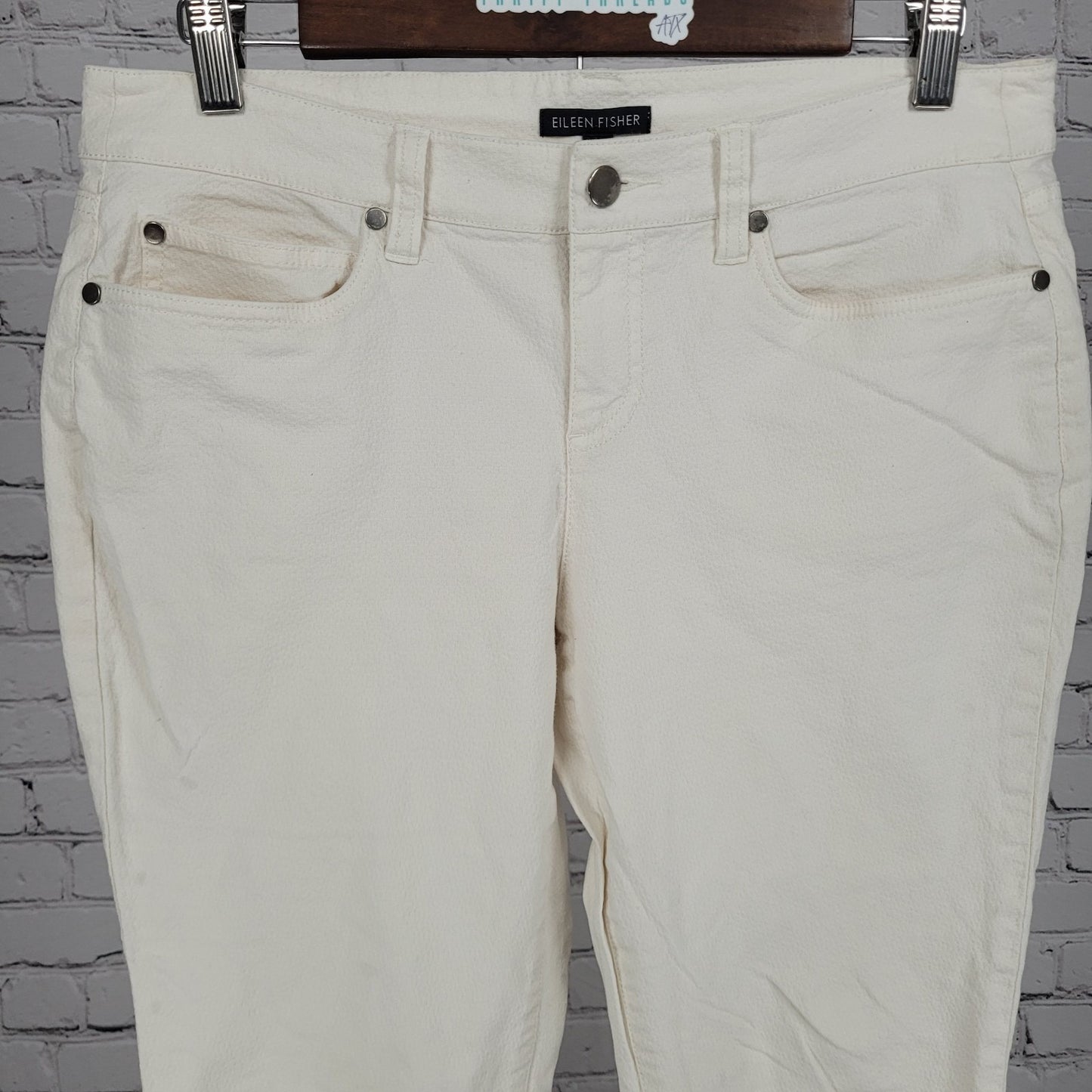 Eileen Fisher Ivory Organic Cotton Stretch Cropped Tapered Pants 10 (32x26)