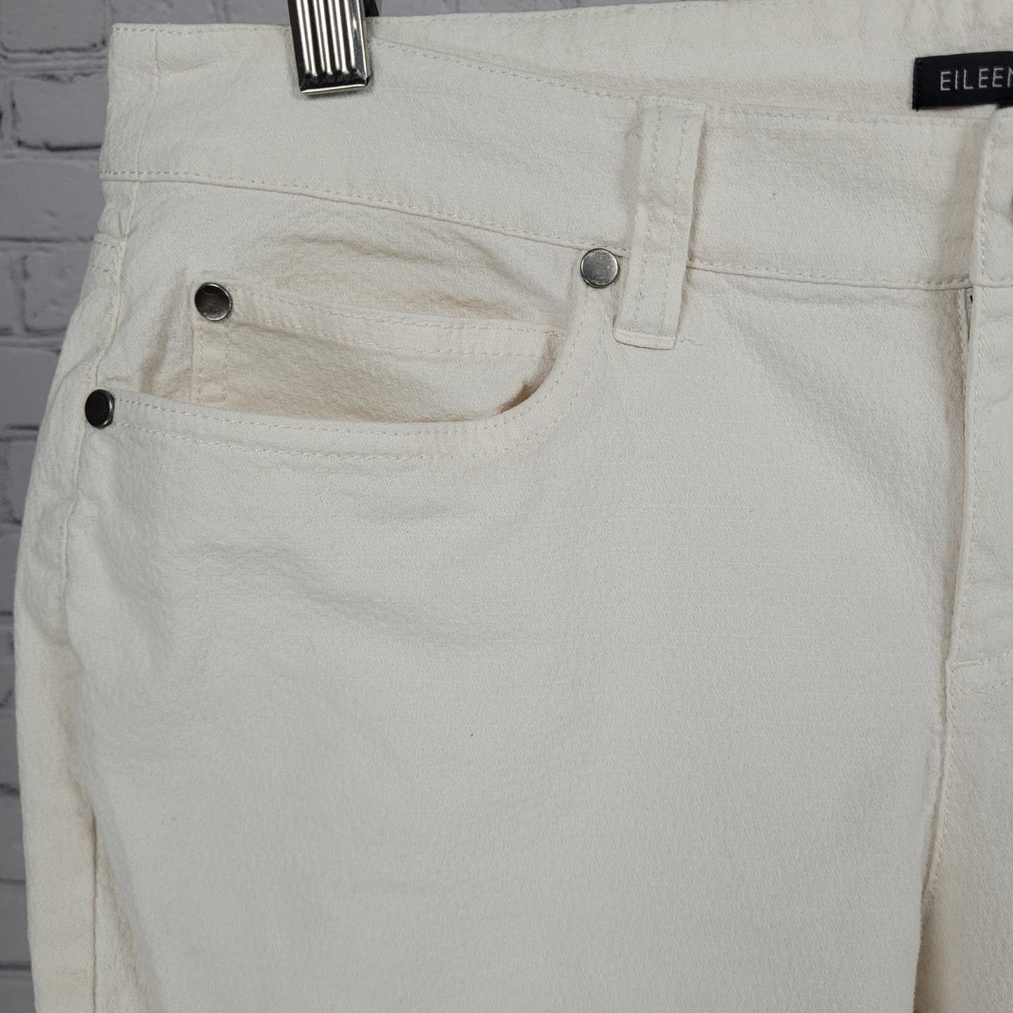 Eileen Fisher Ivory Organic Cotton Stretch Cropped Tapered Pants 10 (32x26)