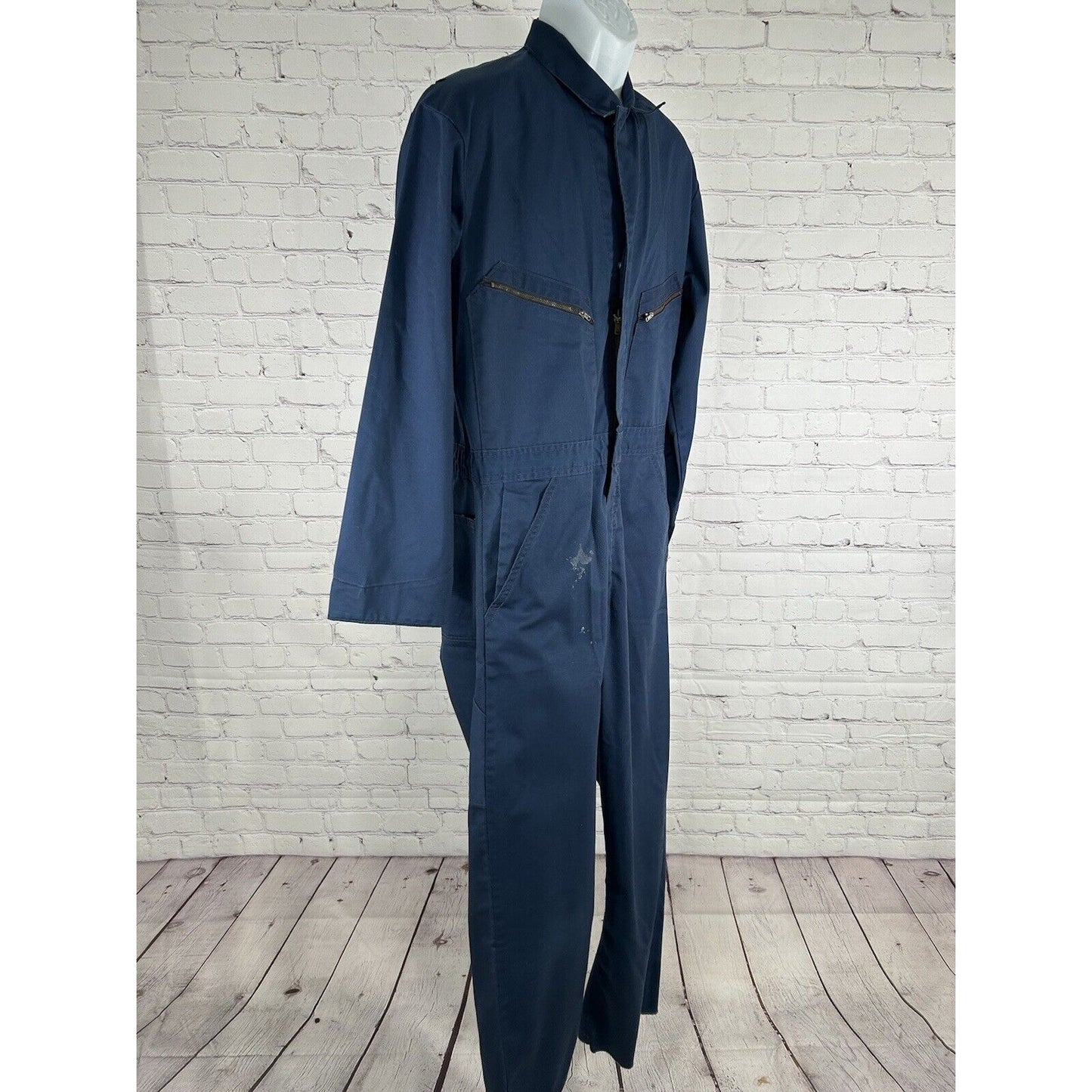 Vintage Sears Work Leisure Overalls Zipper Button Mechanic Blue Coveralls 42T