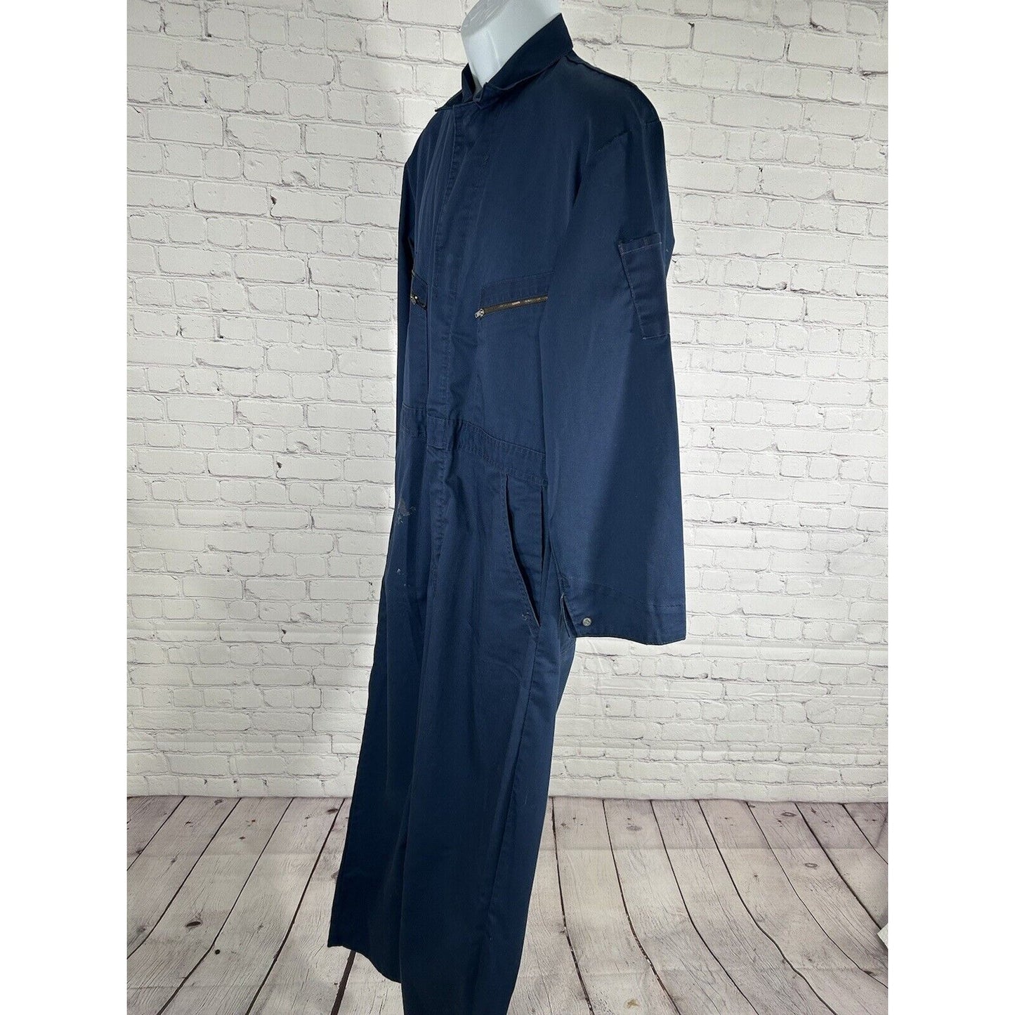 Vintage Sears Work Leisure Overalls Zipper Button Mechanic Blue Coveralls 42T