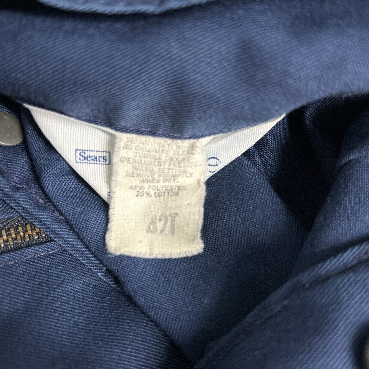 Vintage Sears Work Leisure Overalls Zipper Button Mechanic Blue Coveralls 42T