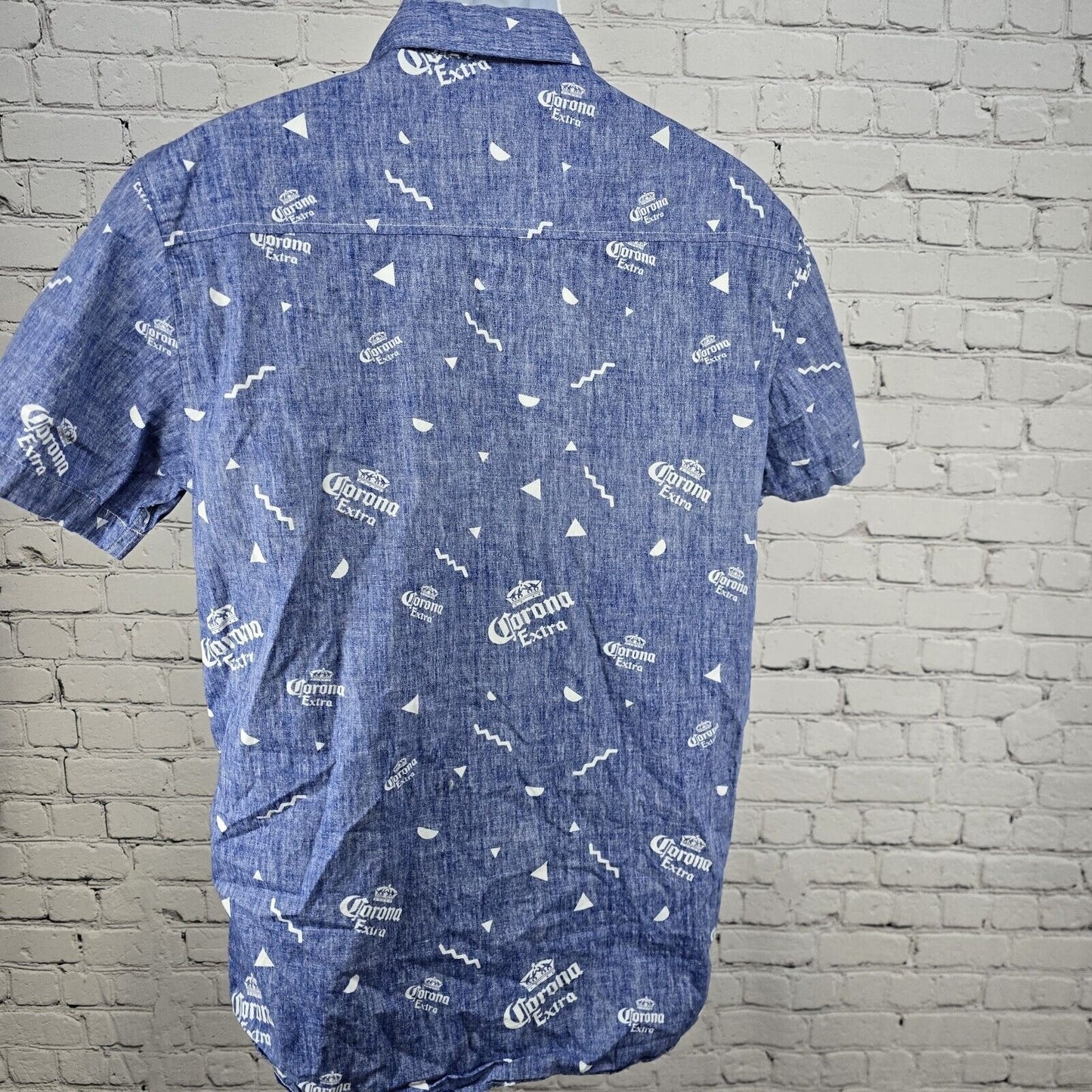 Corona Extra 100% Cotton Button Up Single Pocket Shirt Blue Logo Men’s Size L