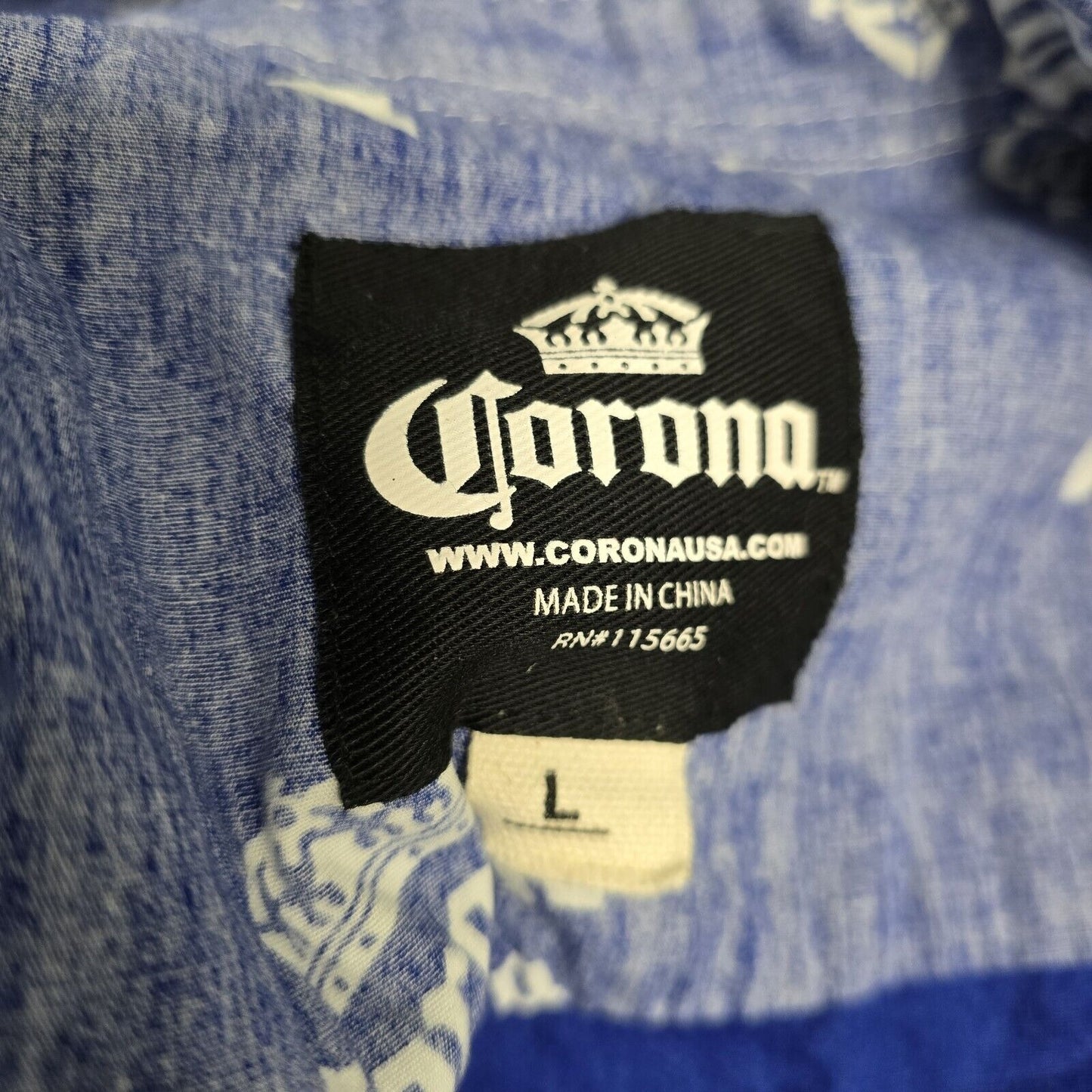 Corona Extra 100% Cotton Button Up Single Pocket Shirt Blue Logo Men’s Size L