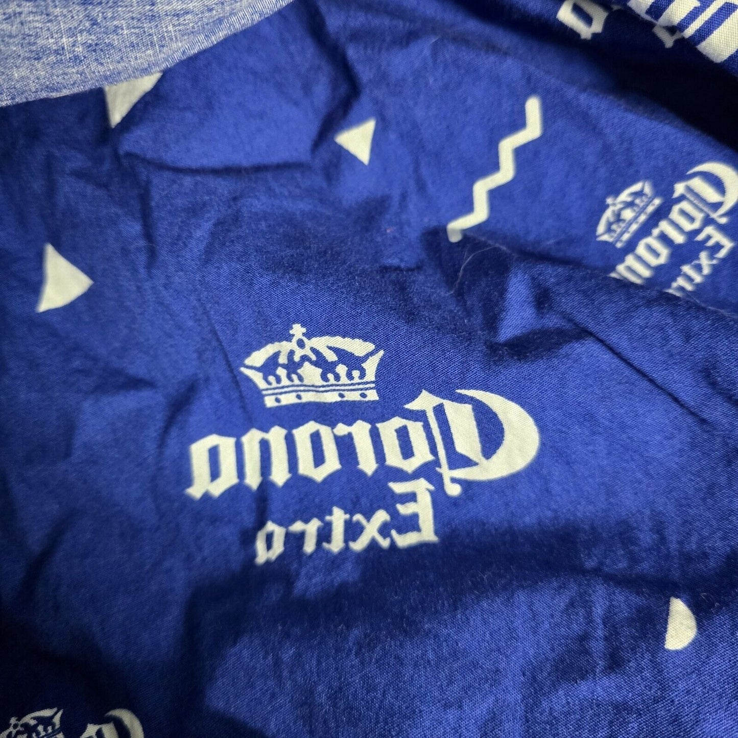 Corona Extra 100% Cotton Button Up Single Pocket Shirt Blue Logo Men’s Size L