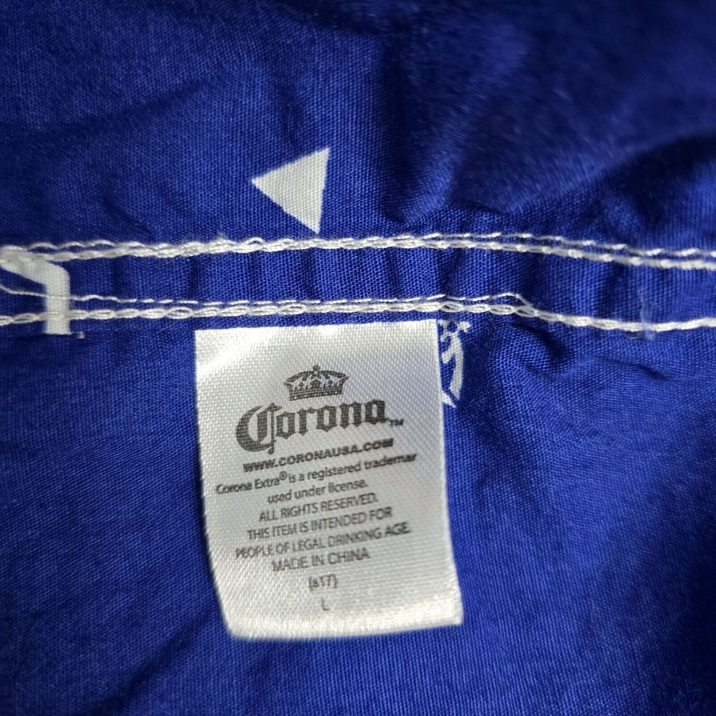 Corona Extra 100% Cotton Button Up Single Pocket Shirt Blue Logo Men’s Size L