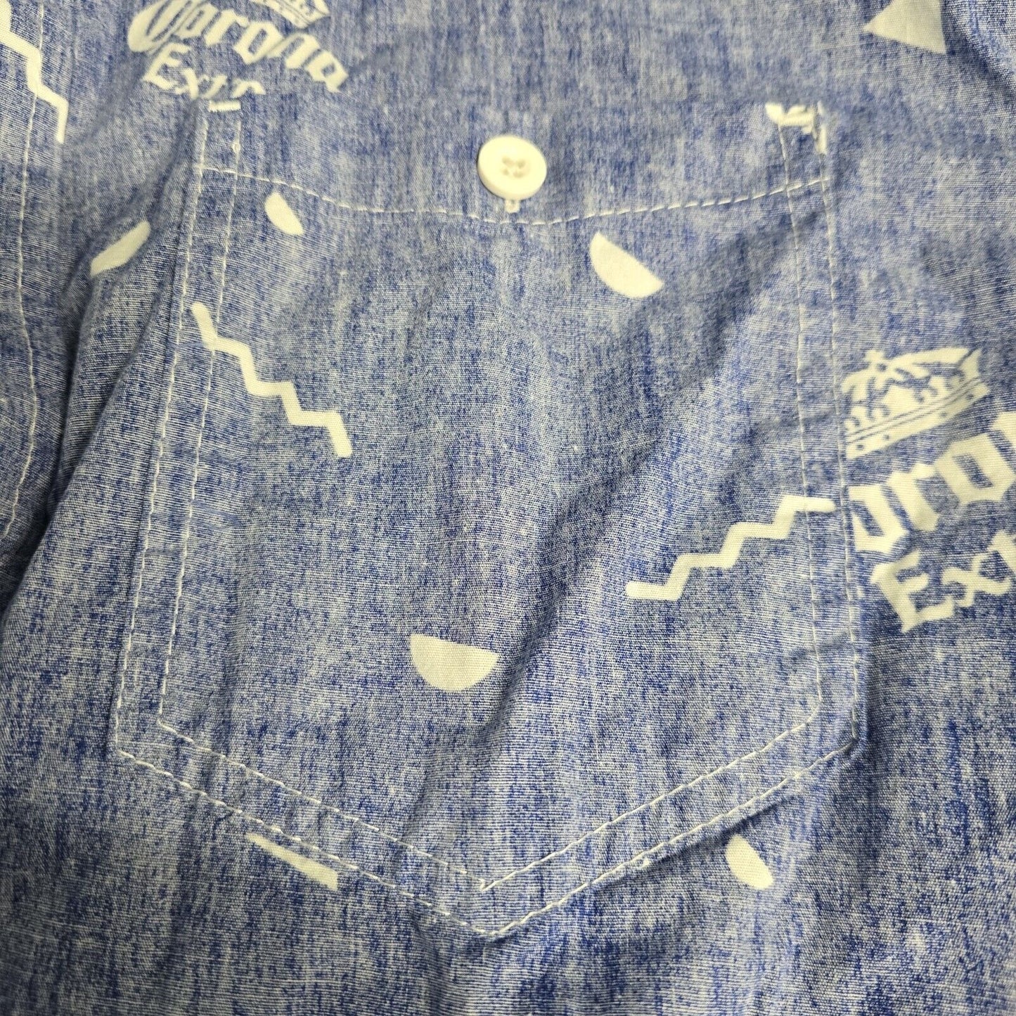 Corona Extra 100% Cotton Button Up Single Pocket Shirt Blue Logo Men’s Size L