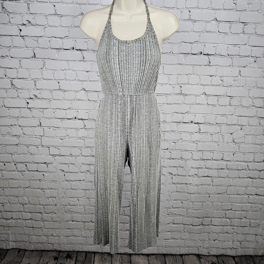 Urban Outfitters Grey Ribbed Halter Tie Stretch Cropped Wide Leg Jumper XS