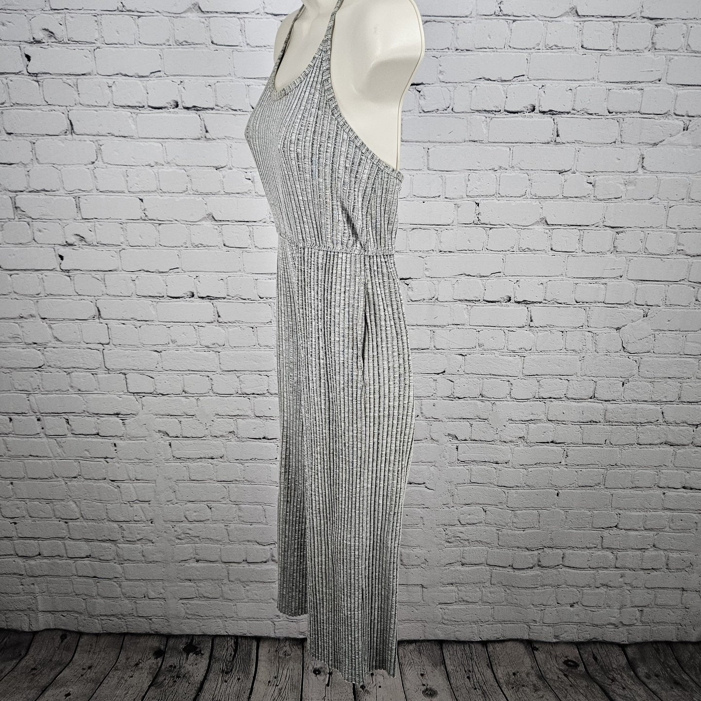 Urban Outfitters Grey Ribbed Halter Tie Stretch Cropped Wide Leg Jumper XS