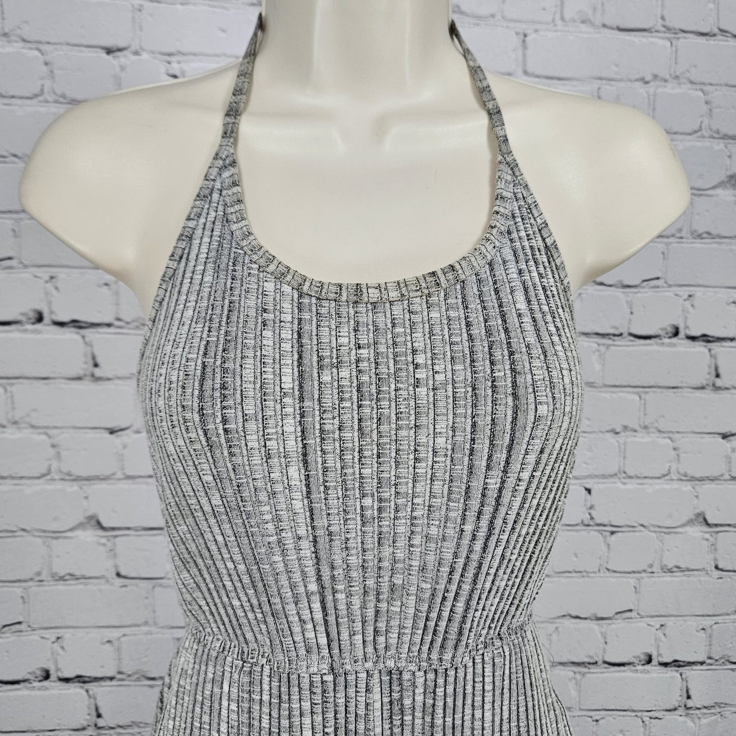 Urban Outfitters Grey Ribbed Halter Tie Stretch Cropped Wide Leg Jumper XS