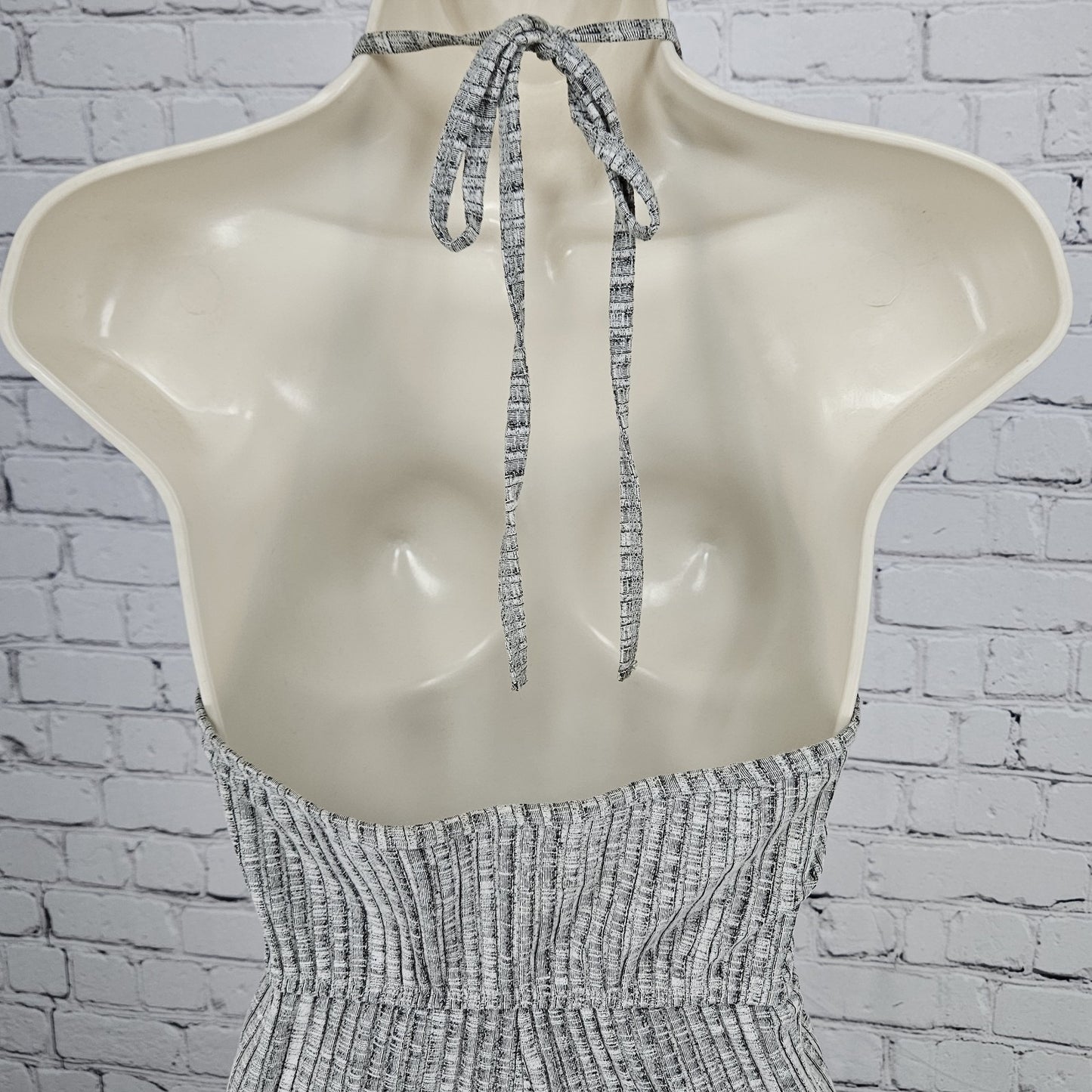 Urban Outfitters Grey Ribbed Halter Tie Stretch Cropped Wide Leg Jumper XS