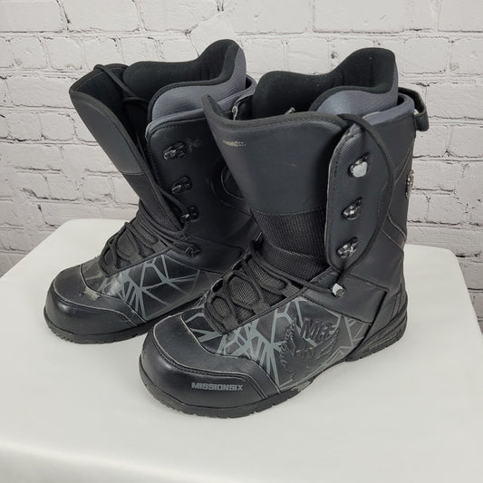 Mission Six M6 Black & Grey Graphic Print Snowboard Shoes Boots Size M 10