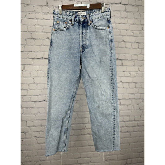 Zara Blue Light Wash 100% Cotton Mid Rise Distressed Jeans Size 2 (24X25)