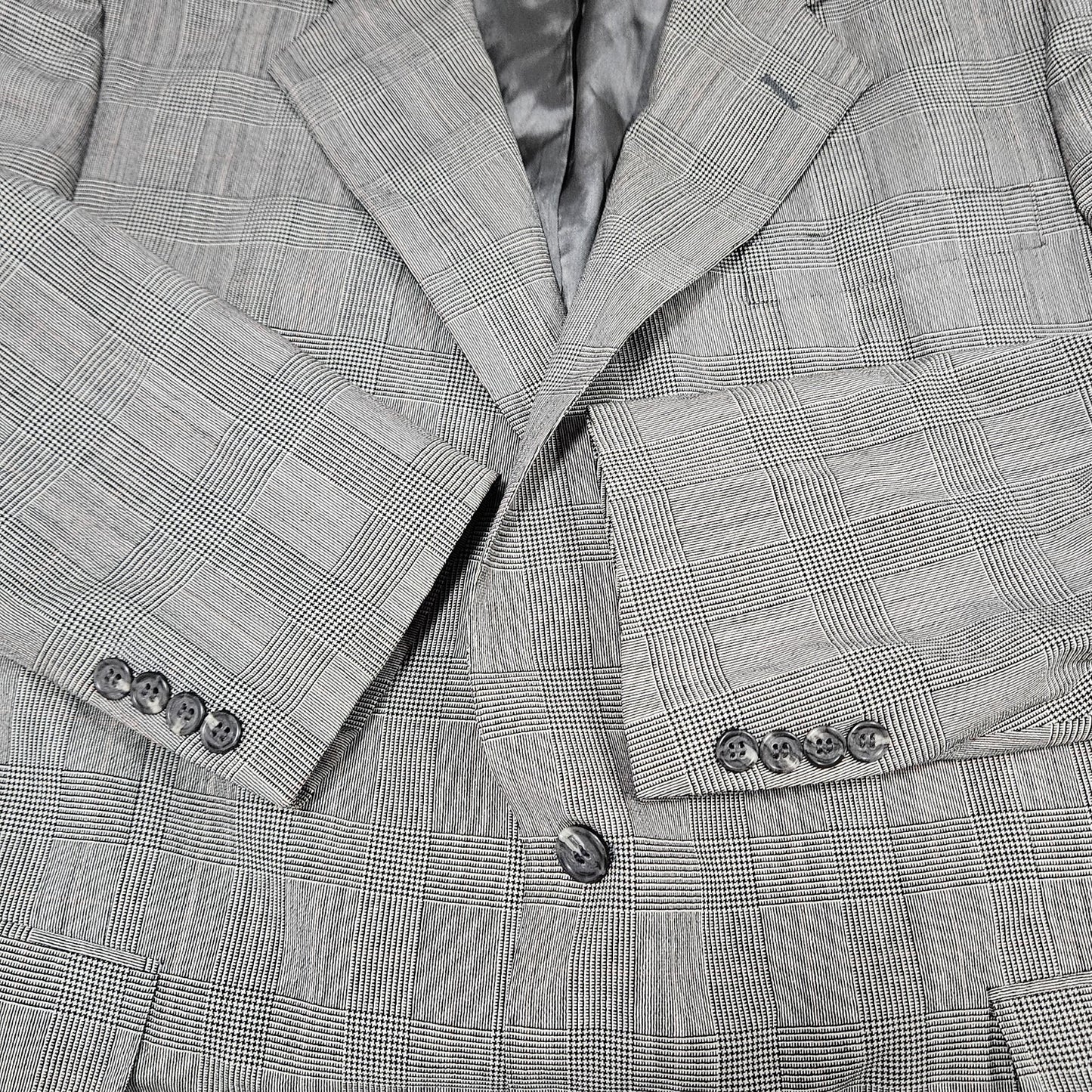 VTG Jos A Bank Black White Wool Check 2 Button Notch Blazer Sport Coat USA 45