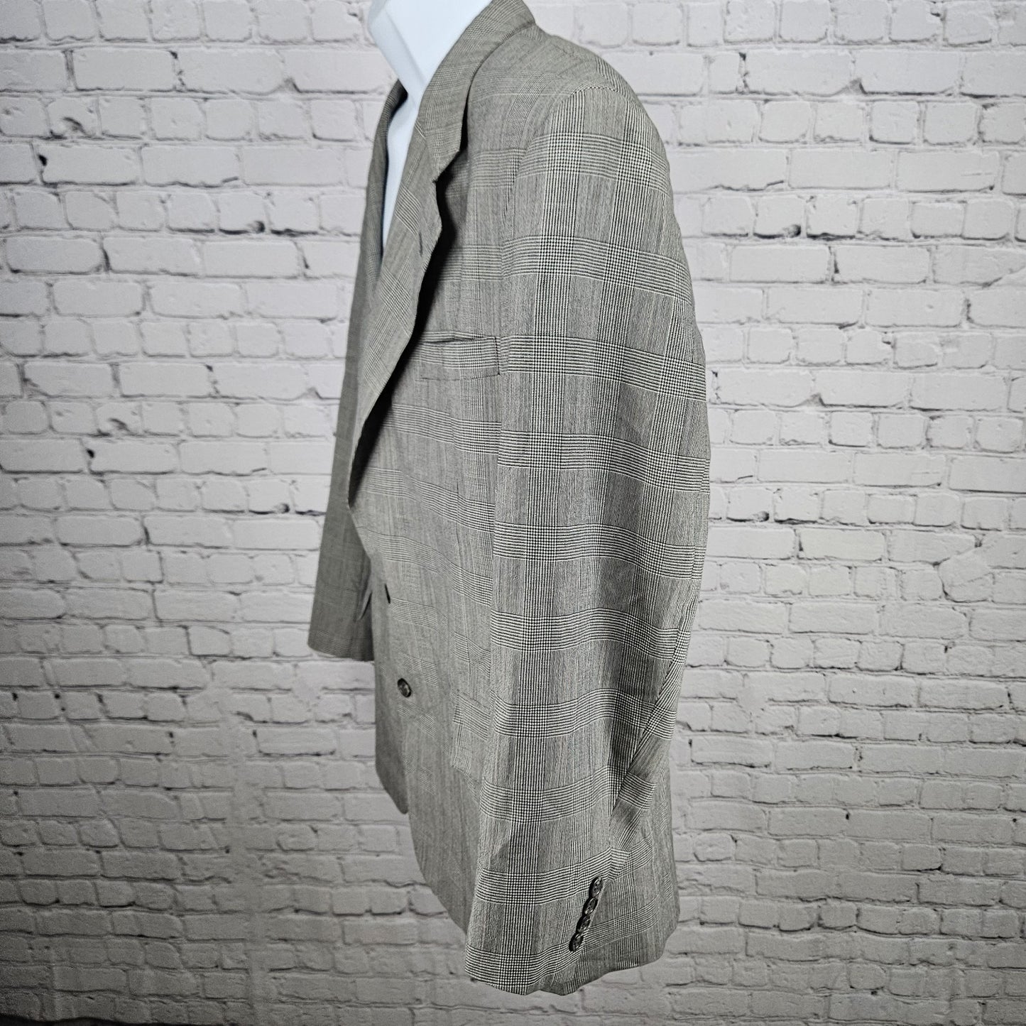 VTG Jos A Bank Black White Wool Check 2 Button Notch Blazer Sport Coat USA 45