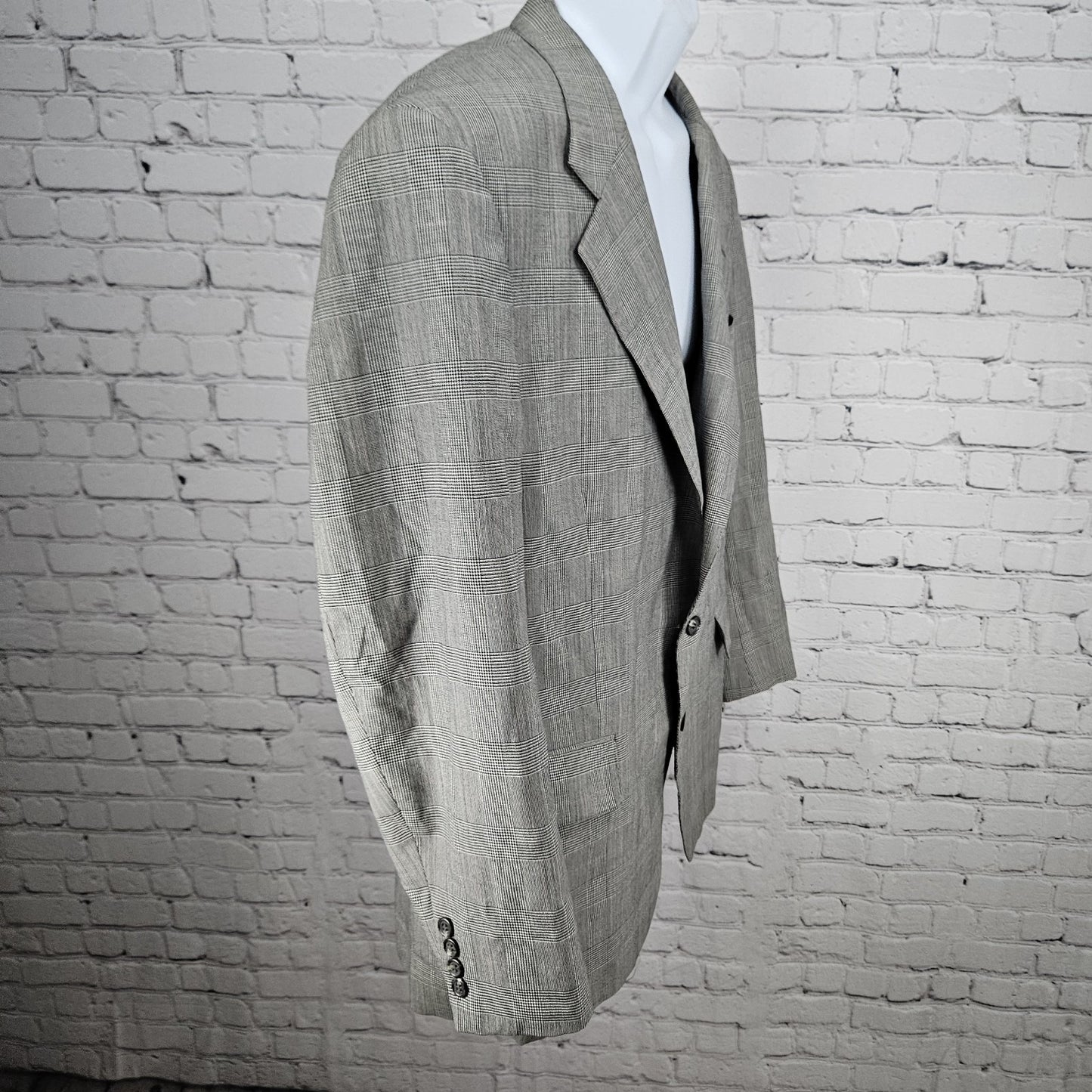 VTG Jos A Bank Black White Wool Check 2 Button Notch Blazer Sport Coat USA 45