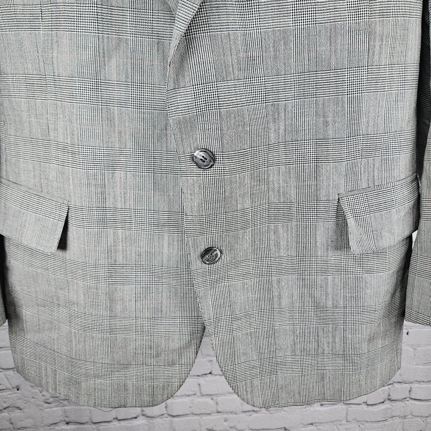 VTG Jos A Bank Black White Wool Check 2 Button Notch Blazer Sport Coat USA 45