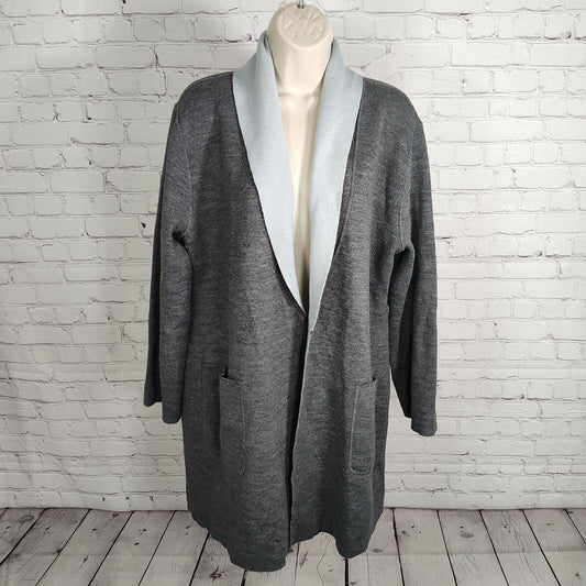 Gispa Made In Italy Baby Blue Heather Gray Shawl Style Open Sweater Women's Med