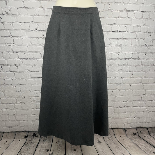 VTG Orvis Grey Pleated A Line Zipped Long Maxi Skirt USA Made Petite Size 6P
