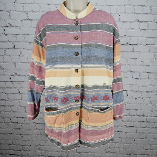 Chico's Design Multicolor Striped Cotton Southwestern Shacket Jacket 2 US 12
