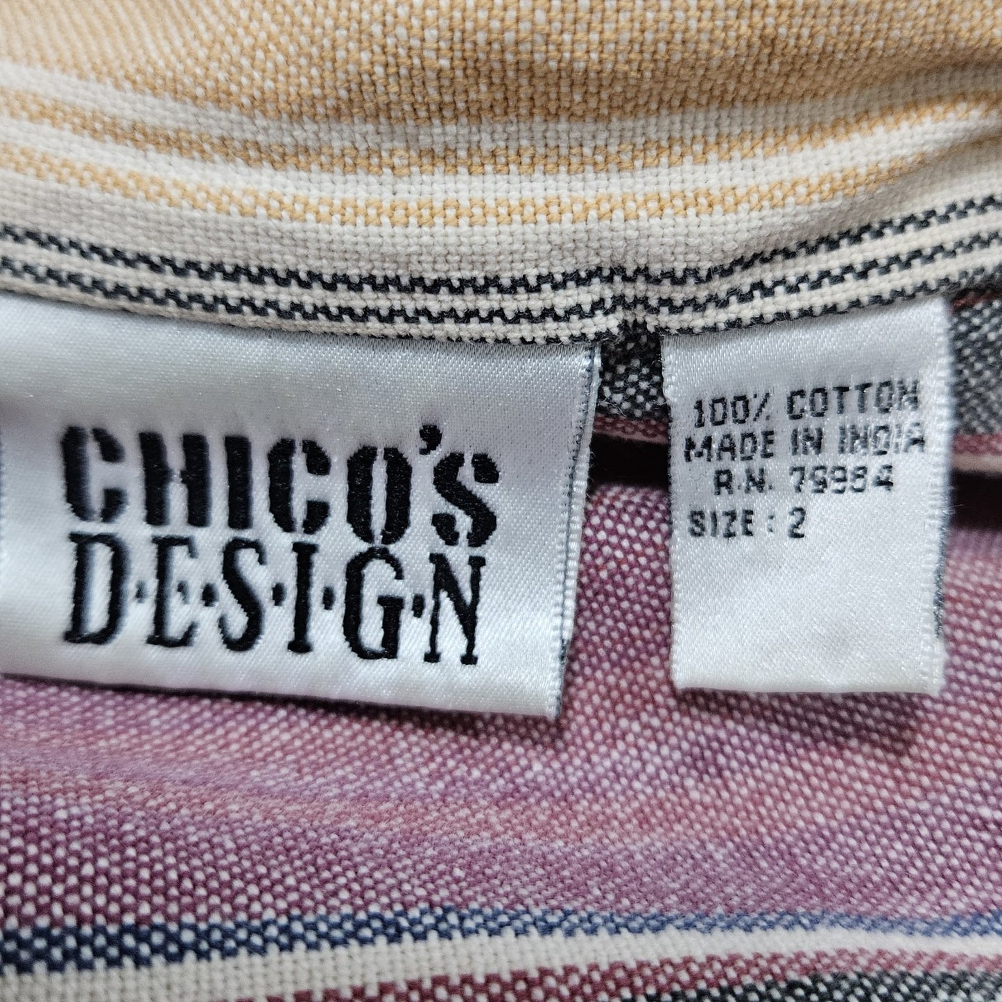 Chico's Design Multicolor Striped Cotton Southwestern Shacket Jacket 2 US 12