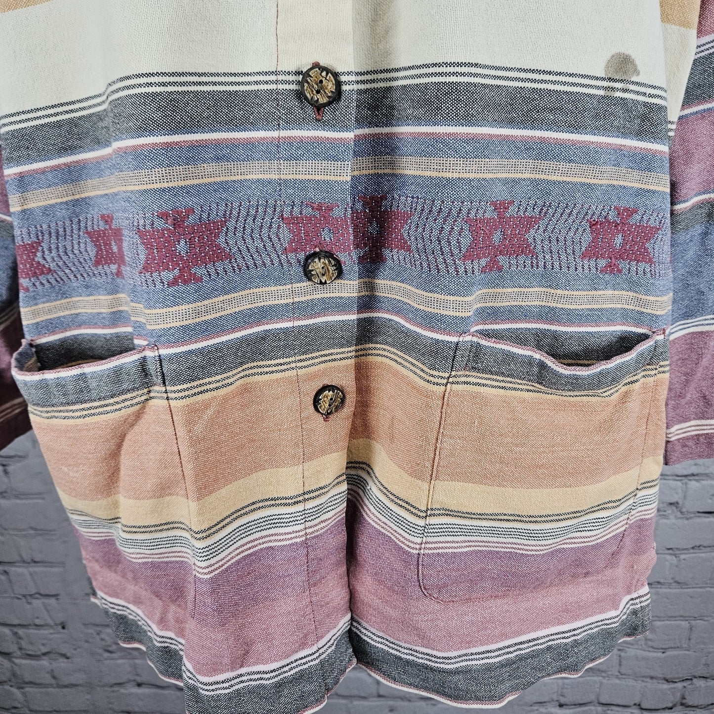 Chico's Design Multicolor Striped Cotton Southwestern Shacket Jacket 2 US 12