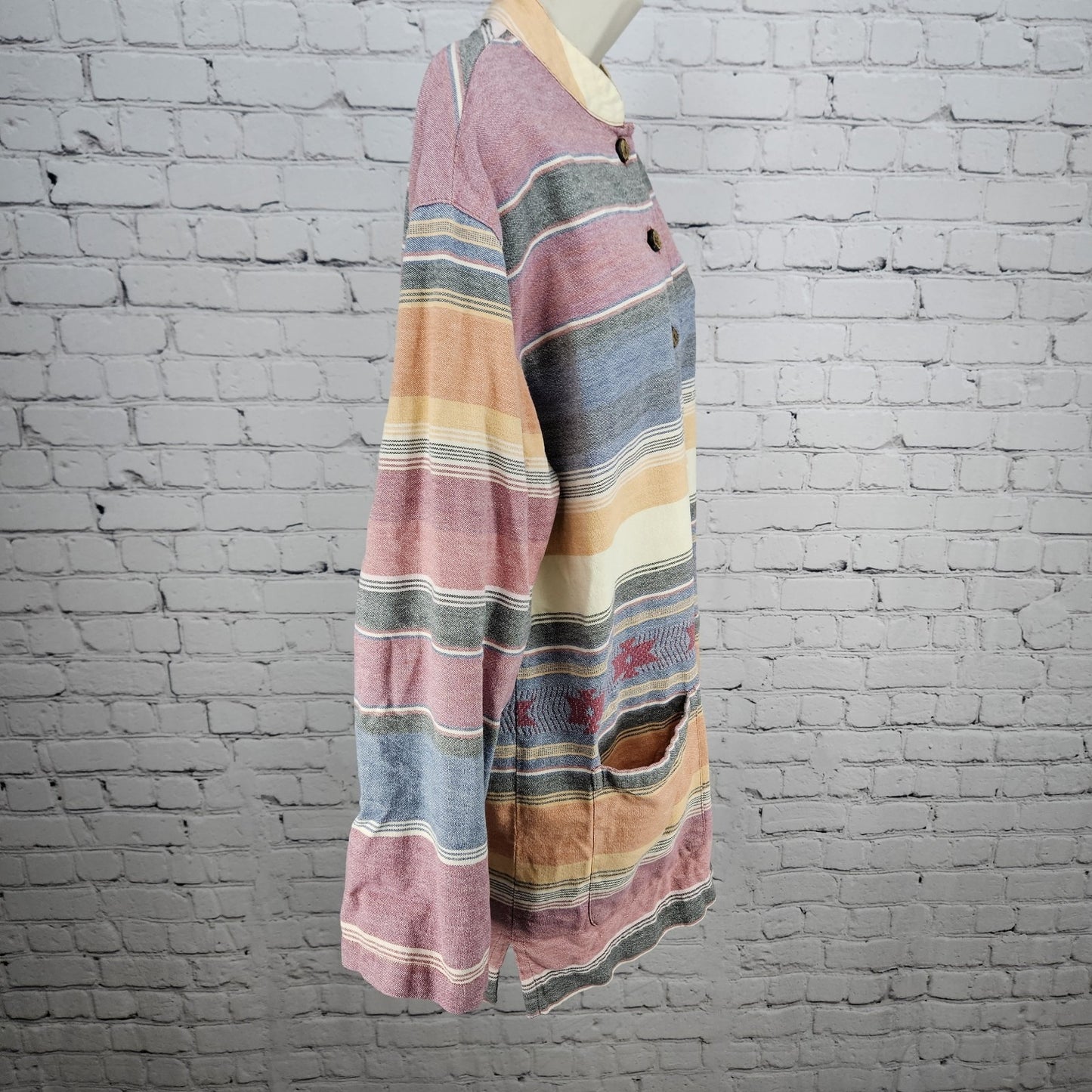 Chico's Design Multicolor Striped Cotton Southwestern Shacket Jacket 2 US 12