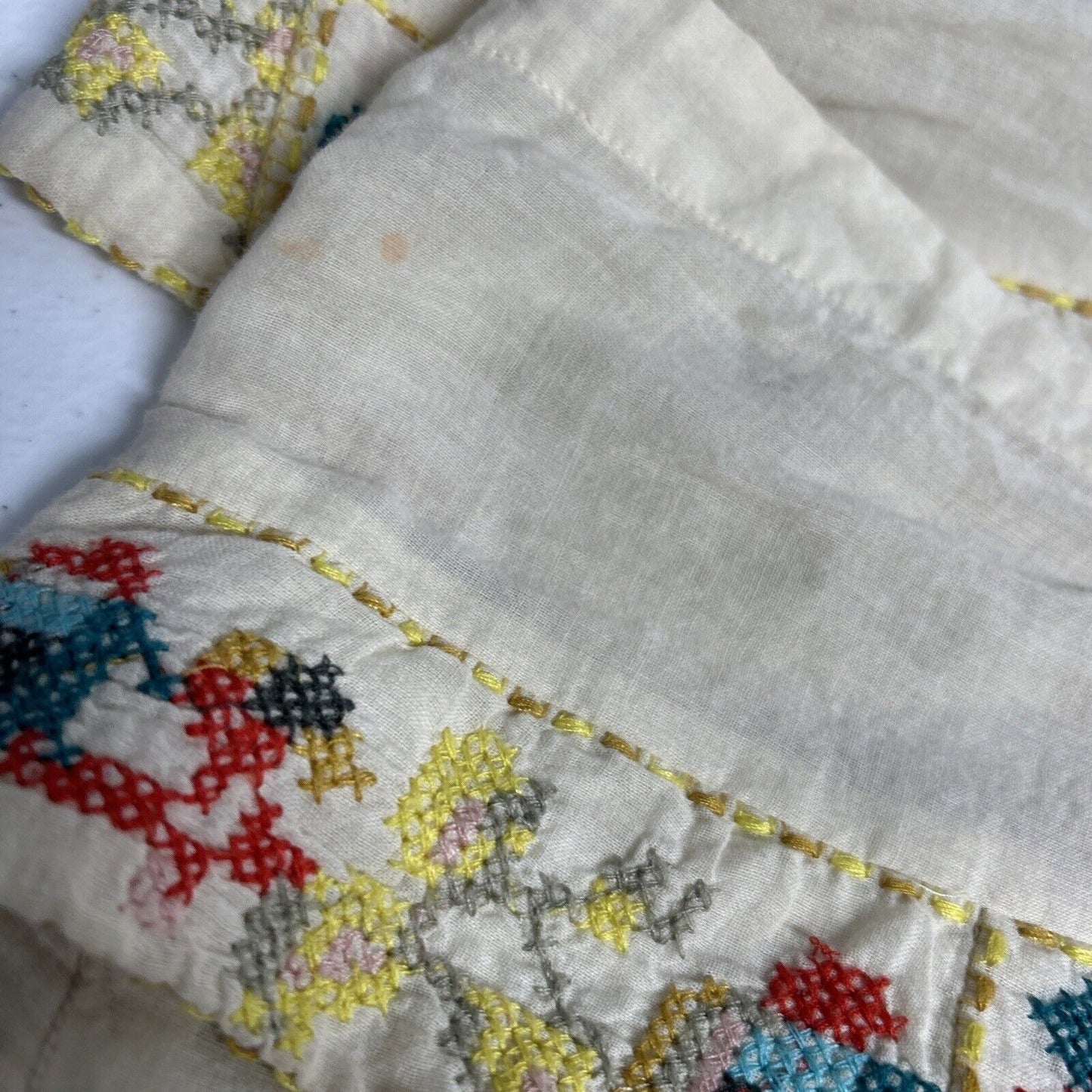 Fossil Light Yellow Cotton Pullover Embroidered Square Neck Short Sleeve Shirt S