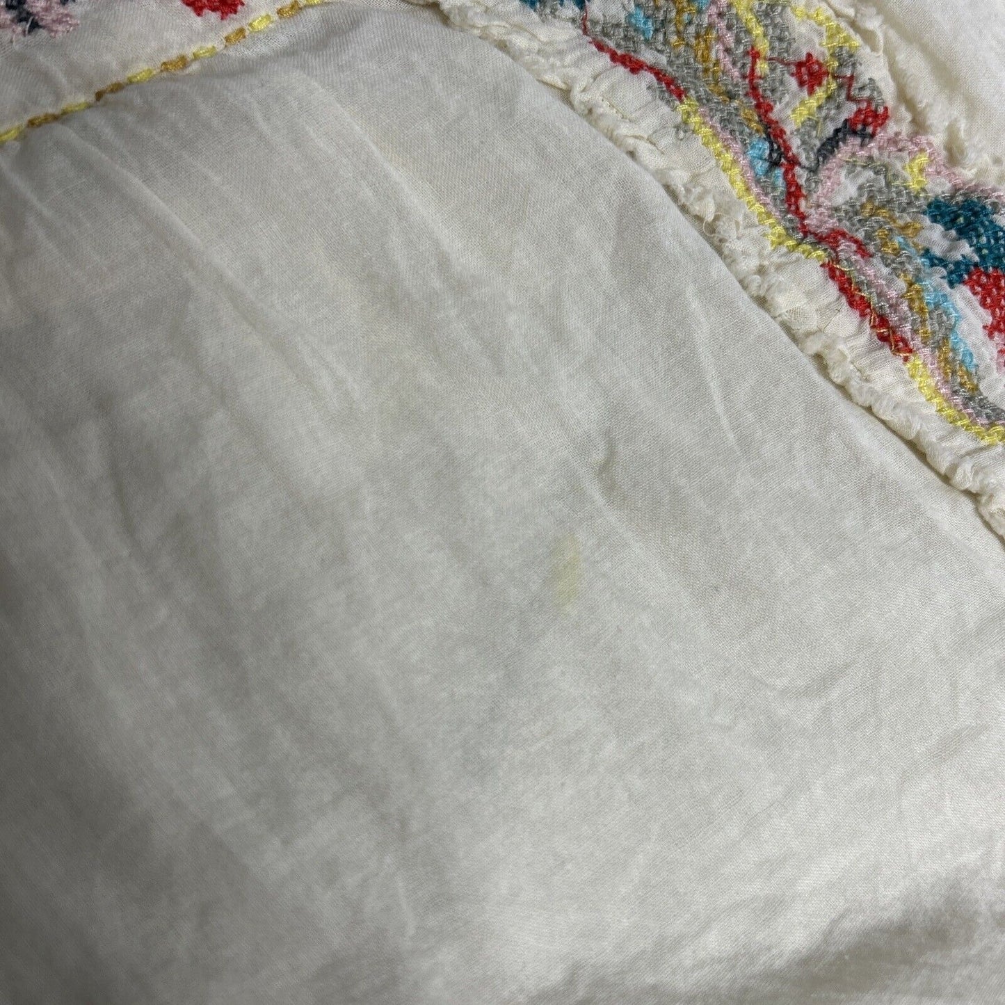 Fossil Light Yellow Cotton Pullover Embroidered Square Neck Short Sleeve Shirt S