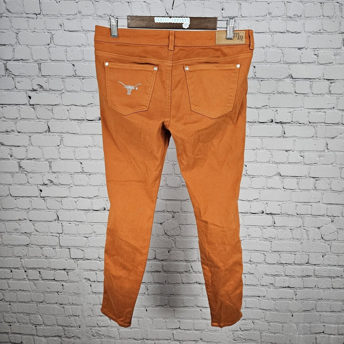Meesh & Mia Orange Longhorn UT Rhinestone Low Rise Skinny Pants USA 8 (31x29)