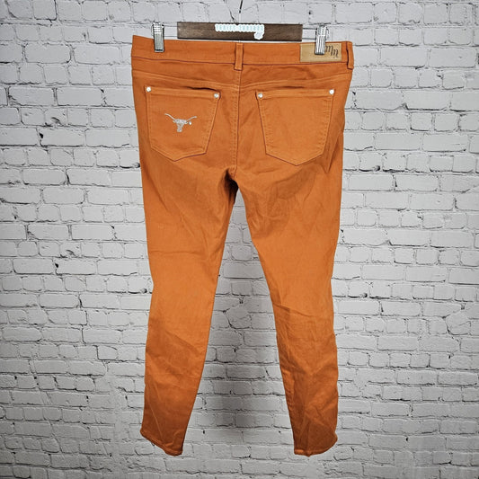 Meesh & Mia Orange Longhorn UT Rhinestone Low Rise Skinny Pants USA 8 (31x29)