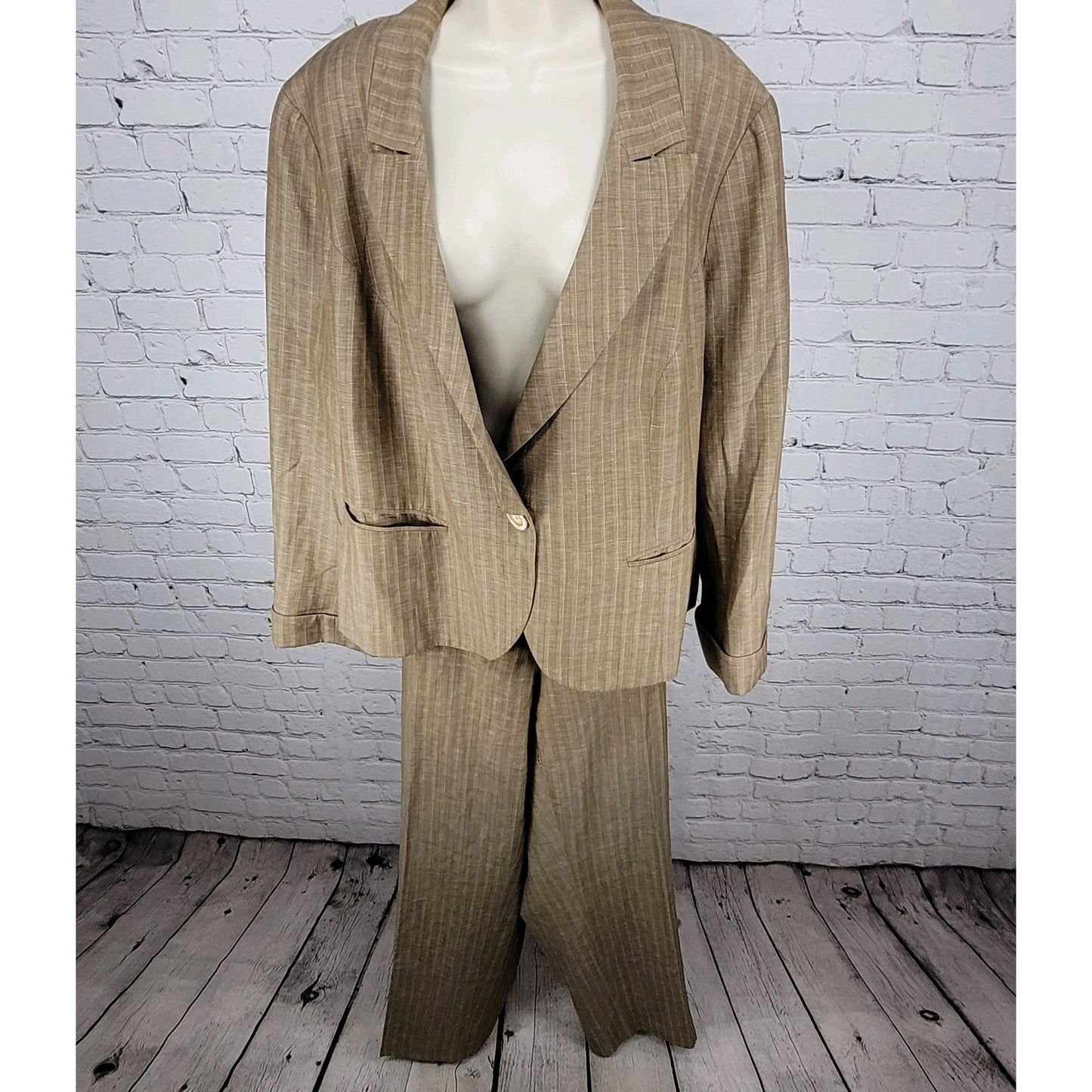 Lafayette 148 Tan Wool Linen Blend Suit Outfit Set Jacket Size 18 Pants 22 40x33