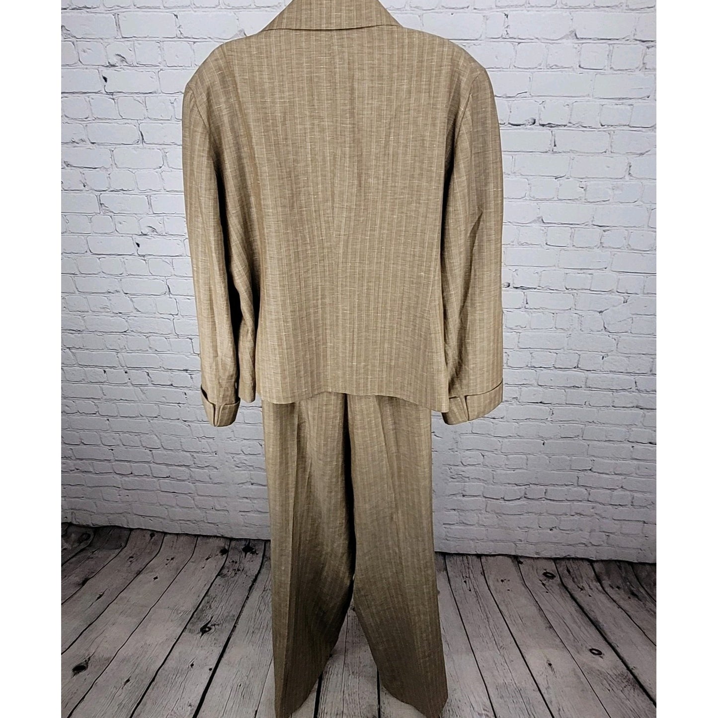 Lafayette 148 Tan Wool Linen Blend Suit Outfit Set Jacket Size 18 Pants 22 40x33