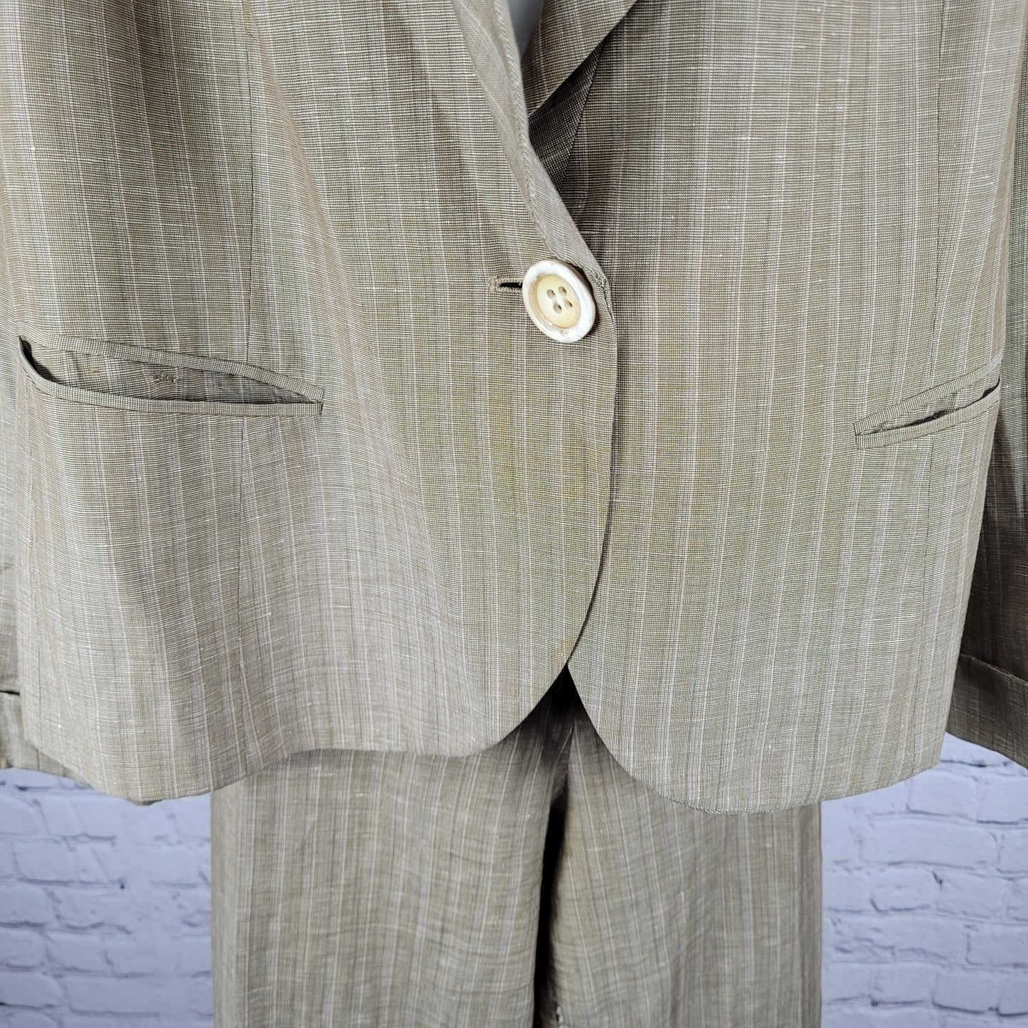 Lafayette 148 Tan Wool Linen Blend Suit Outfit Set Jacket Size 18 Pants 22 40x33