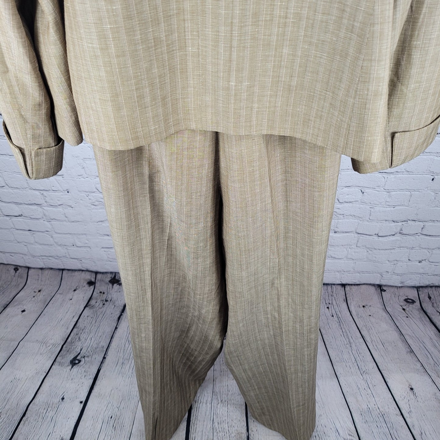 Lafayette 148 Tan Wool Linen Blend Suit Outfit Set Jacket Size 18 Pants 22 40x33