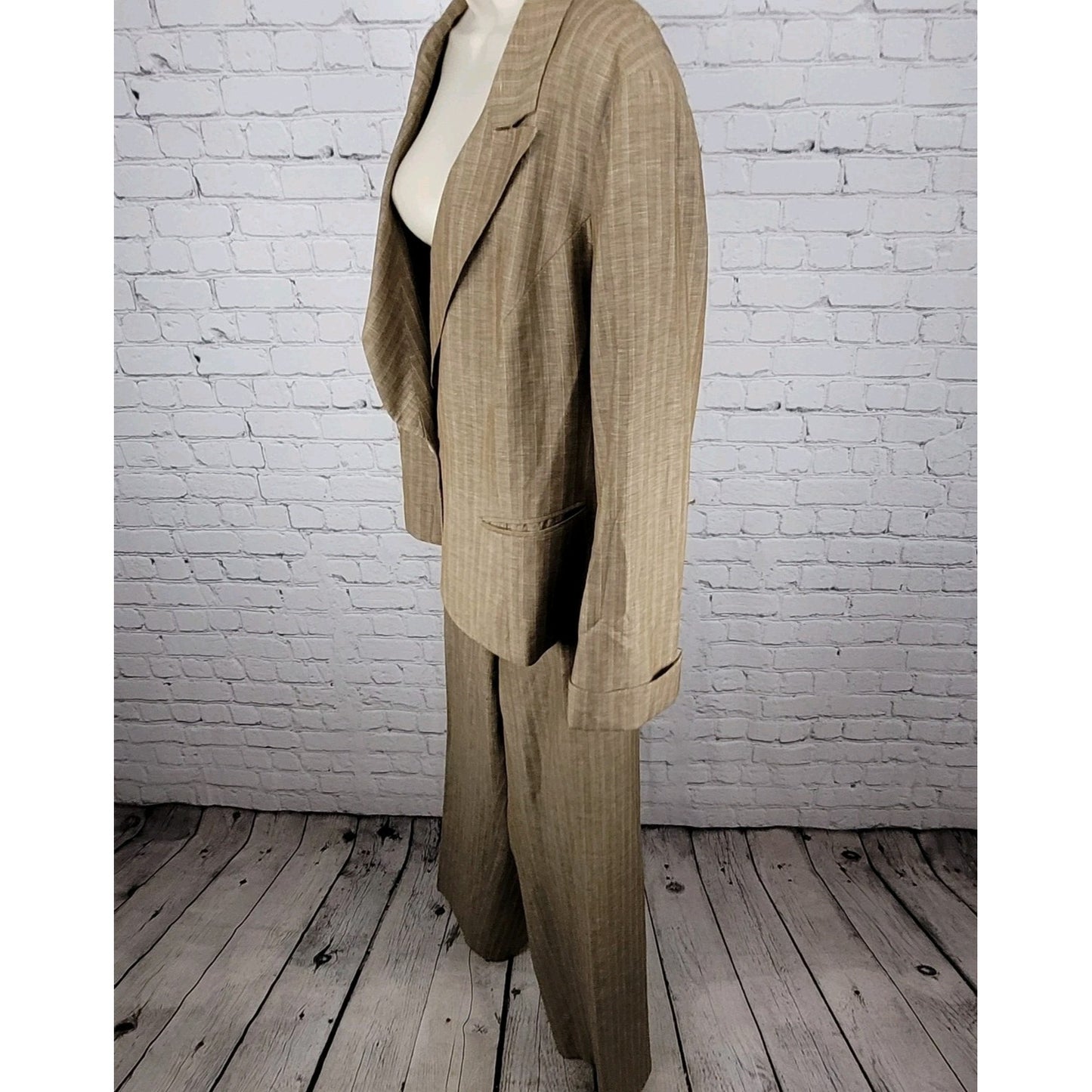 Lafayette 148 Tan Wool Linen Blend Suit Outfit Set Jacket Size 18 Pants 22 40x33