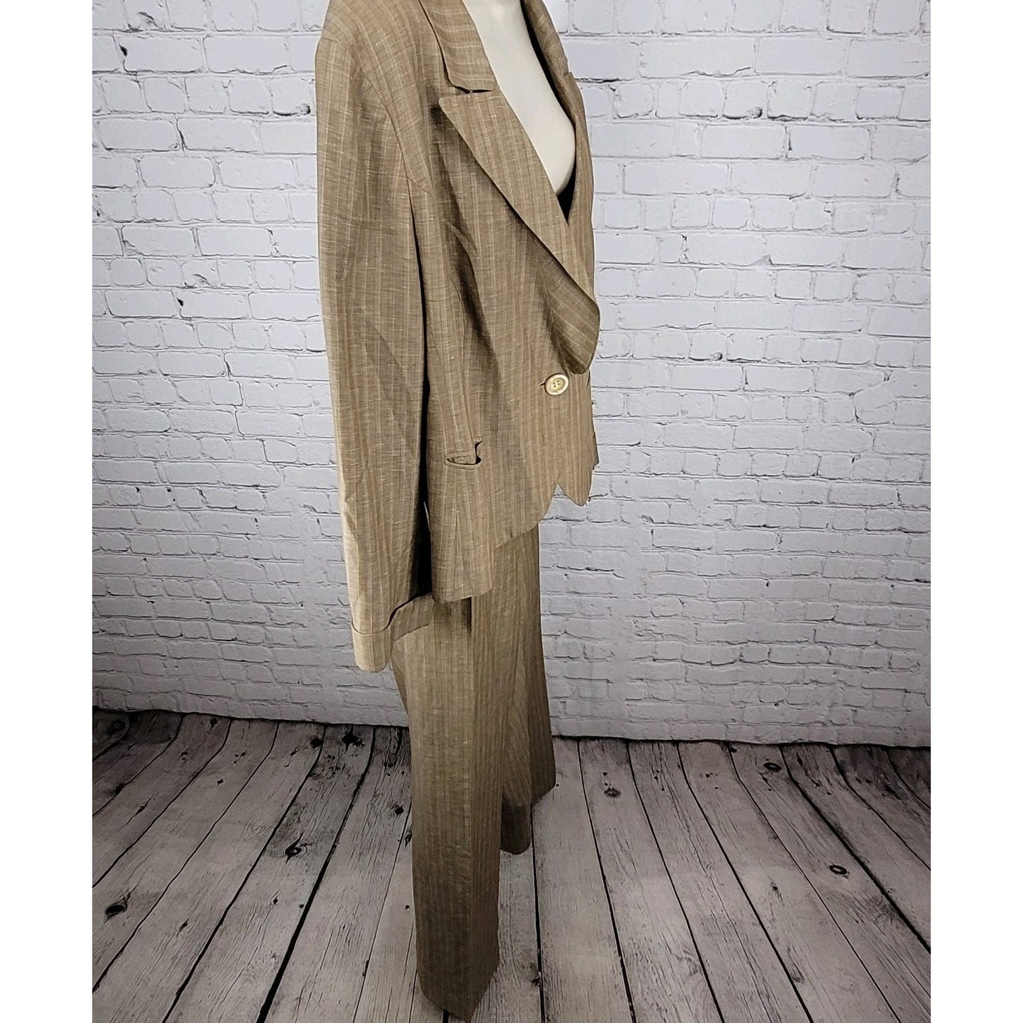 Lafayette 148 Tan Wool Linen Blend Suit Outfit Set Jacket Size 18 Pants 22 40x33