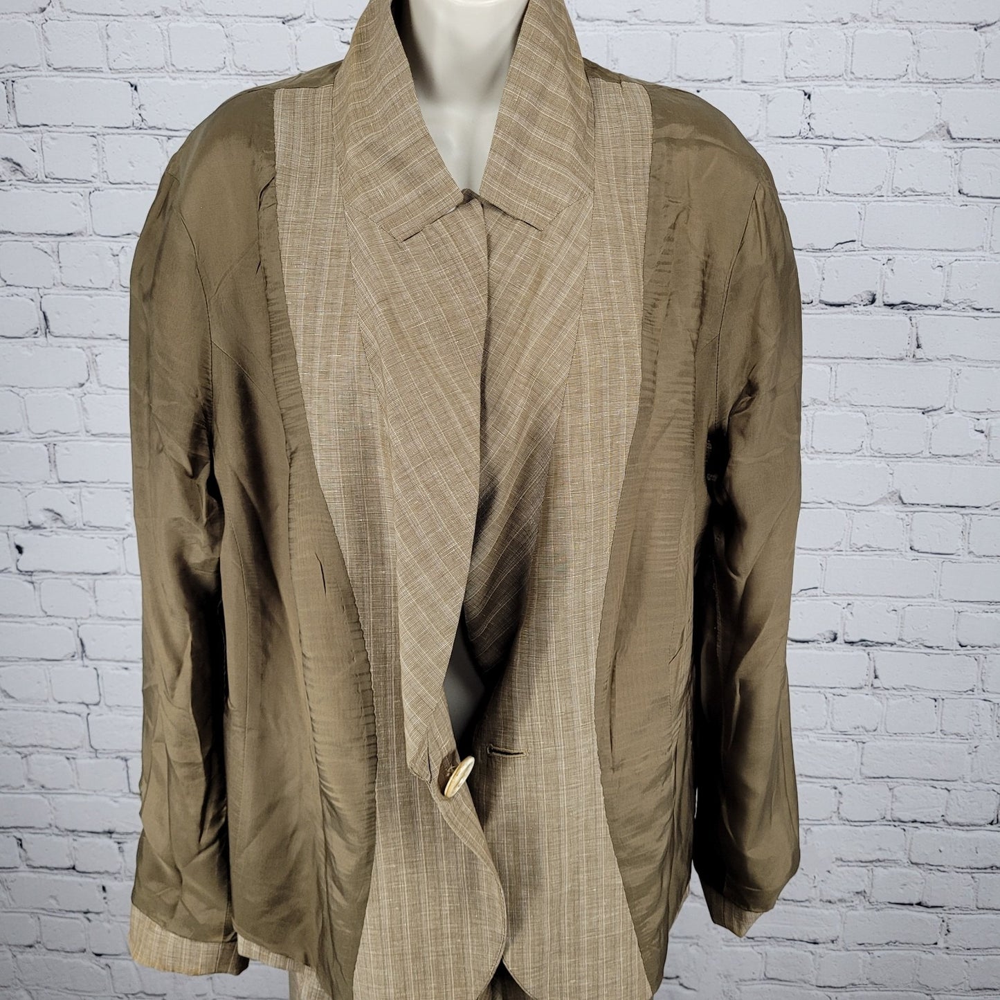 Lafayette 148 Tan Wool Linen Blend Suit Outfit Set Jacket Size 18 Pants 22 40x33