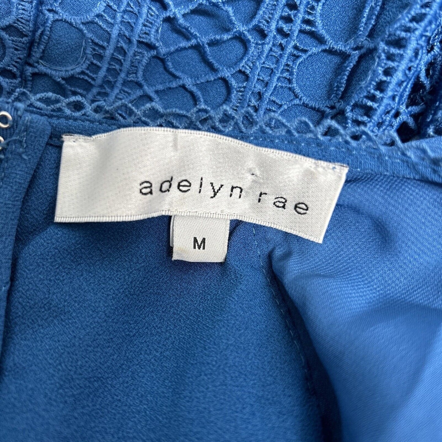 Adelyn Rae Blue Crochet Knee Length Sleeveless Back Zip Dress M