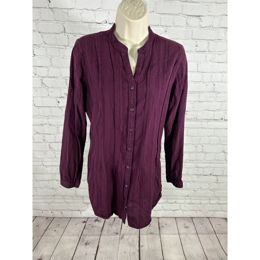 Woolrich Woolen Mills Textured Purple Long Sleeve Cotton Button Up Shirt Women S